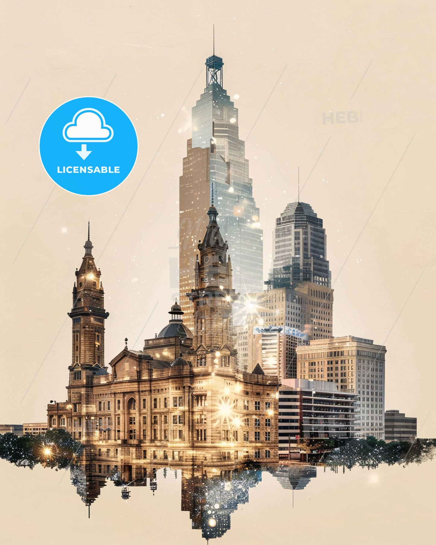 Oklahoma City Cityscape Skyline Artwork - A city skyline with many tall buildings