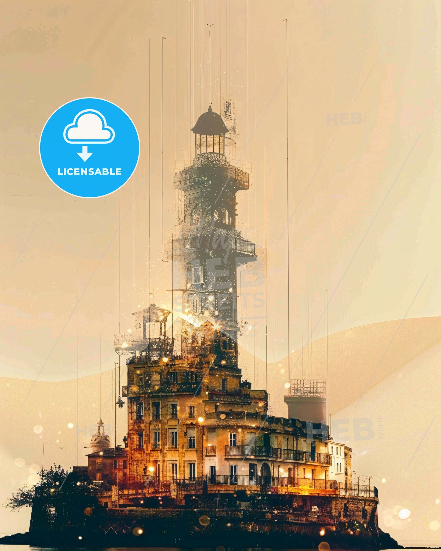 Oleron France Double Exposure Skyline Poster Art - A building with scaffolding on top of it