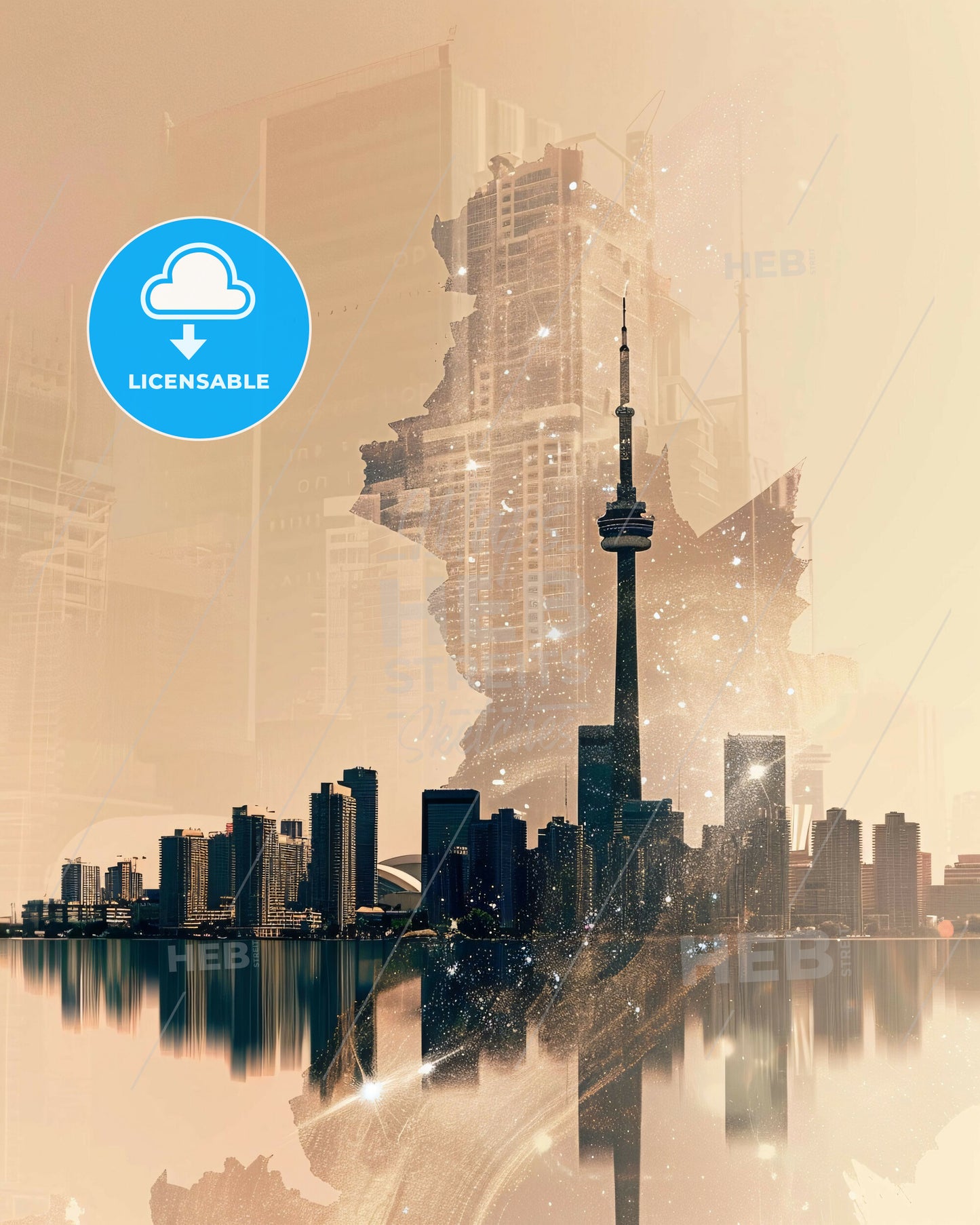 Ontario Skyline: Local Colors Poster Art - A city with a tower and a body of water