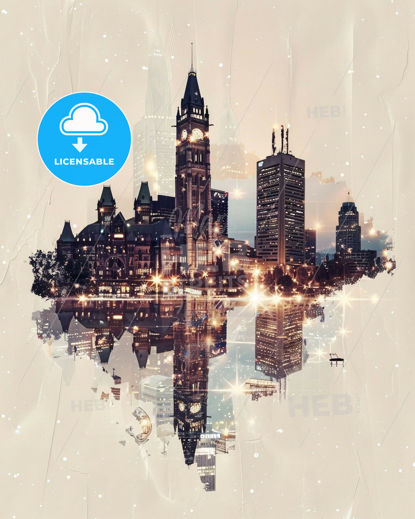 Ontario City Skyline Composite Art Poster - A city with a clock tower