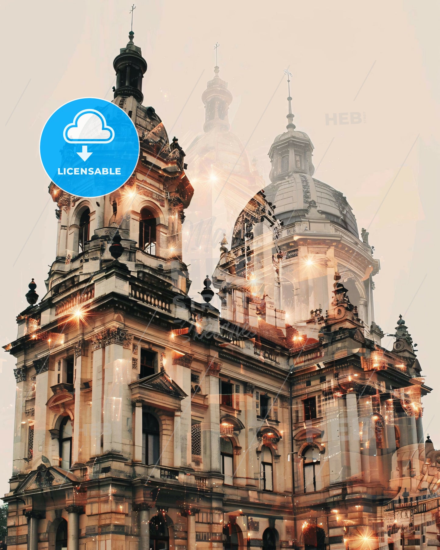 Oradea Oradea City Skyline City Art Bright Lights - A large building with a dome shaped roof