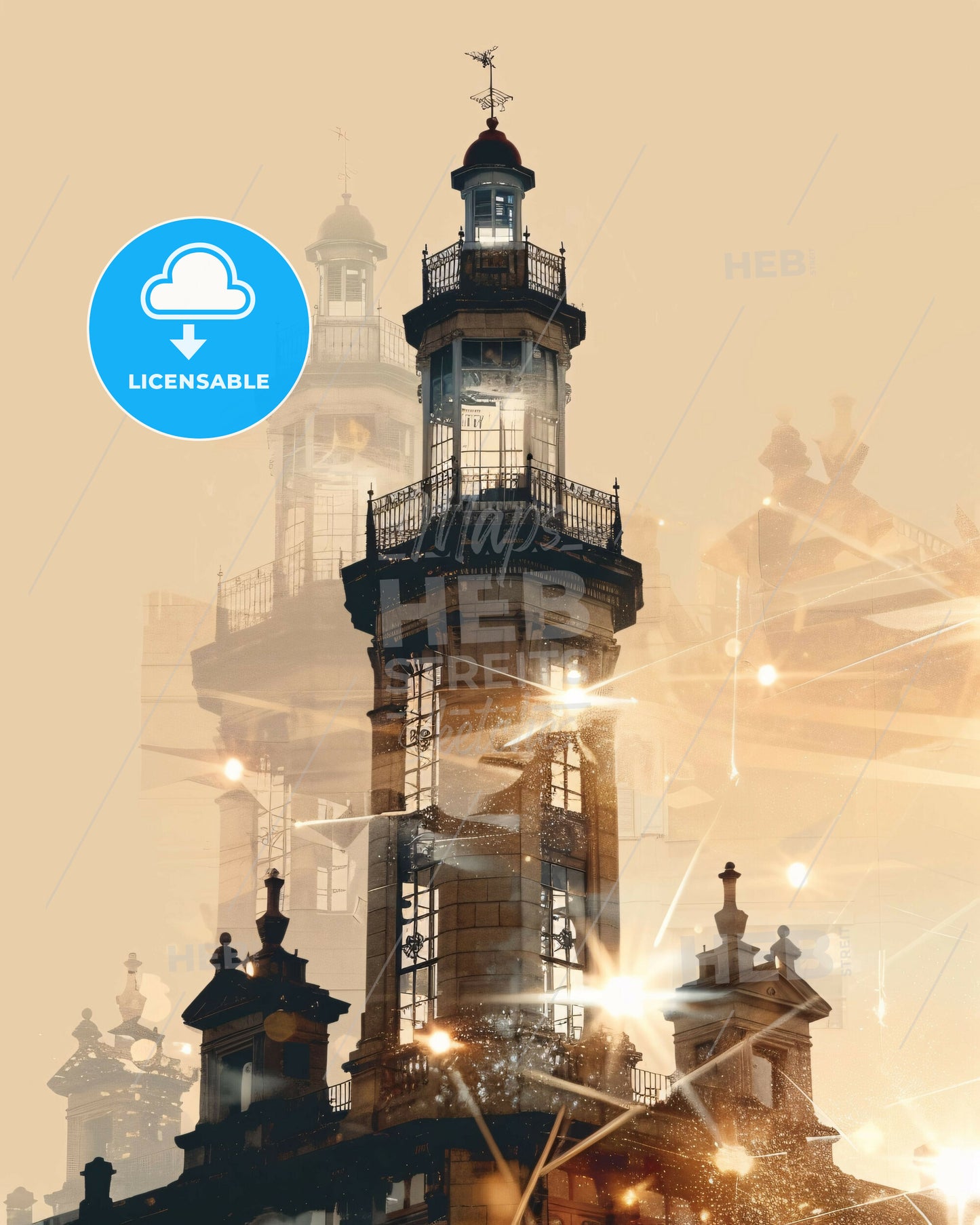 Ourense City Skyline Composite Art Poster - A tall building with a tower