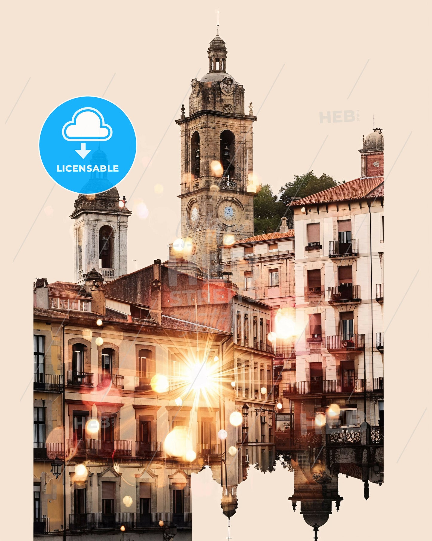 Ourense Cityscape Composite Art Poster - A building with a clock tower