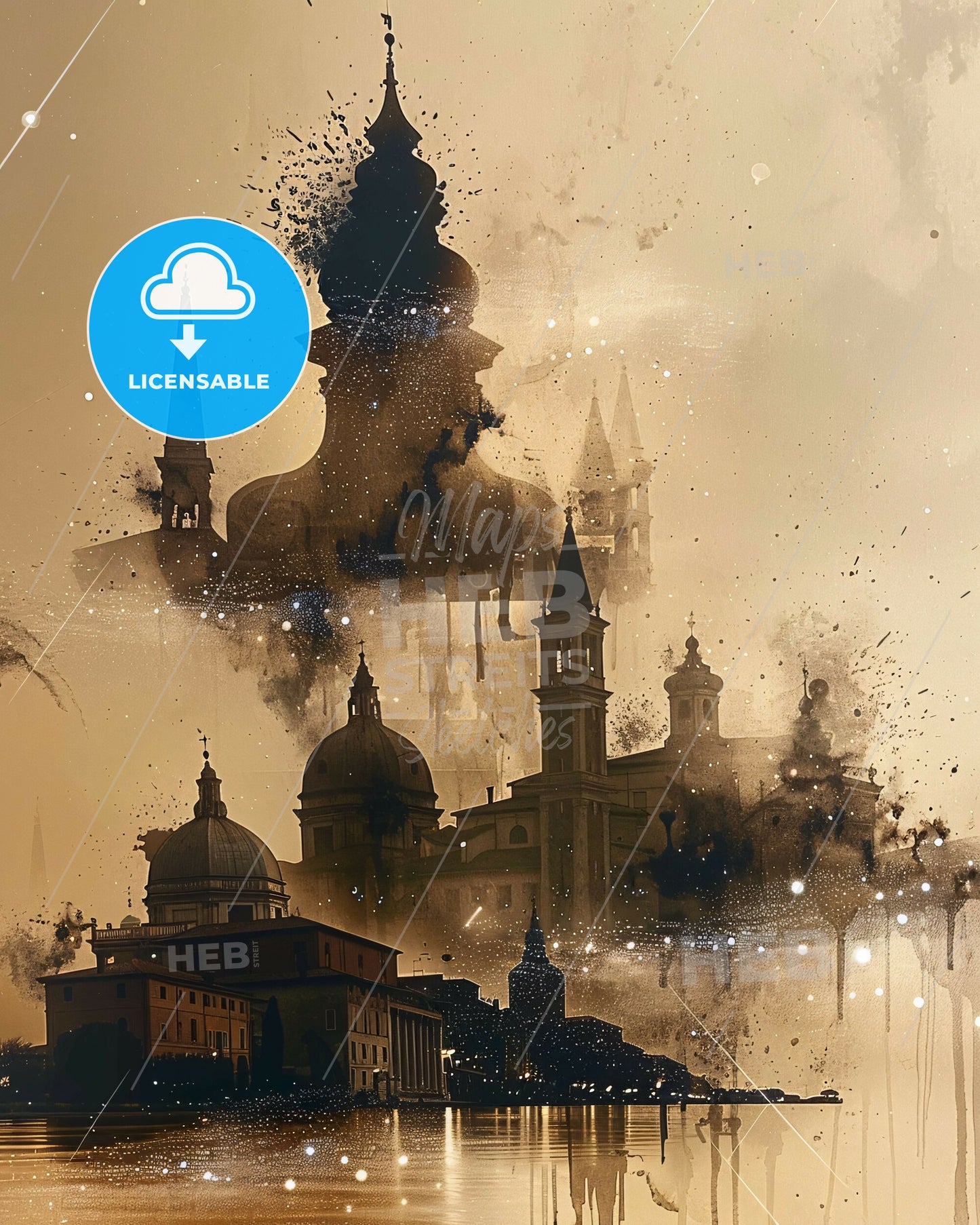 Padua Cityscape Double Exposure Poster - A city with towers and spires