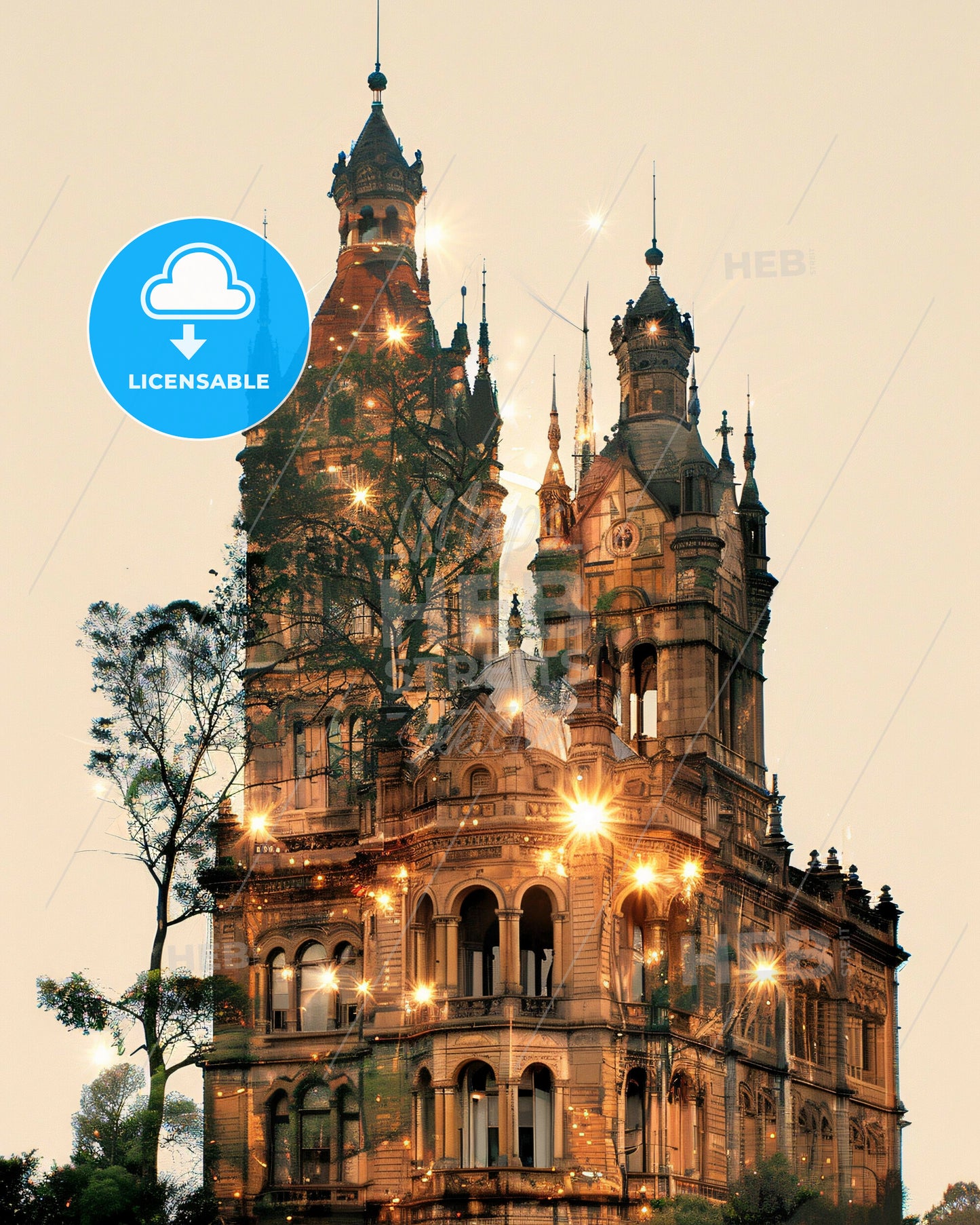 Palmerston North City Skyline Landmarks Bright Beige Poster - A building with many windows and a tree