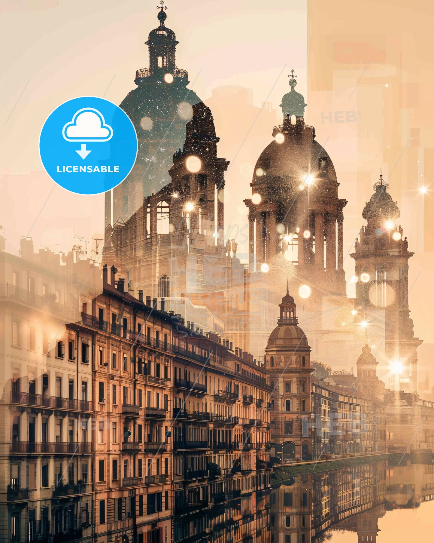 Parma Skyline Double Exposure Masterpiece - A city with many buildings and a river