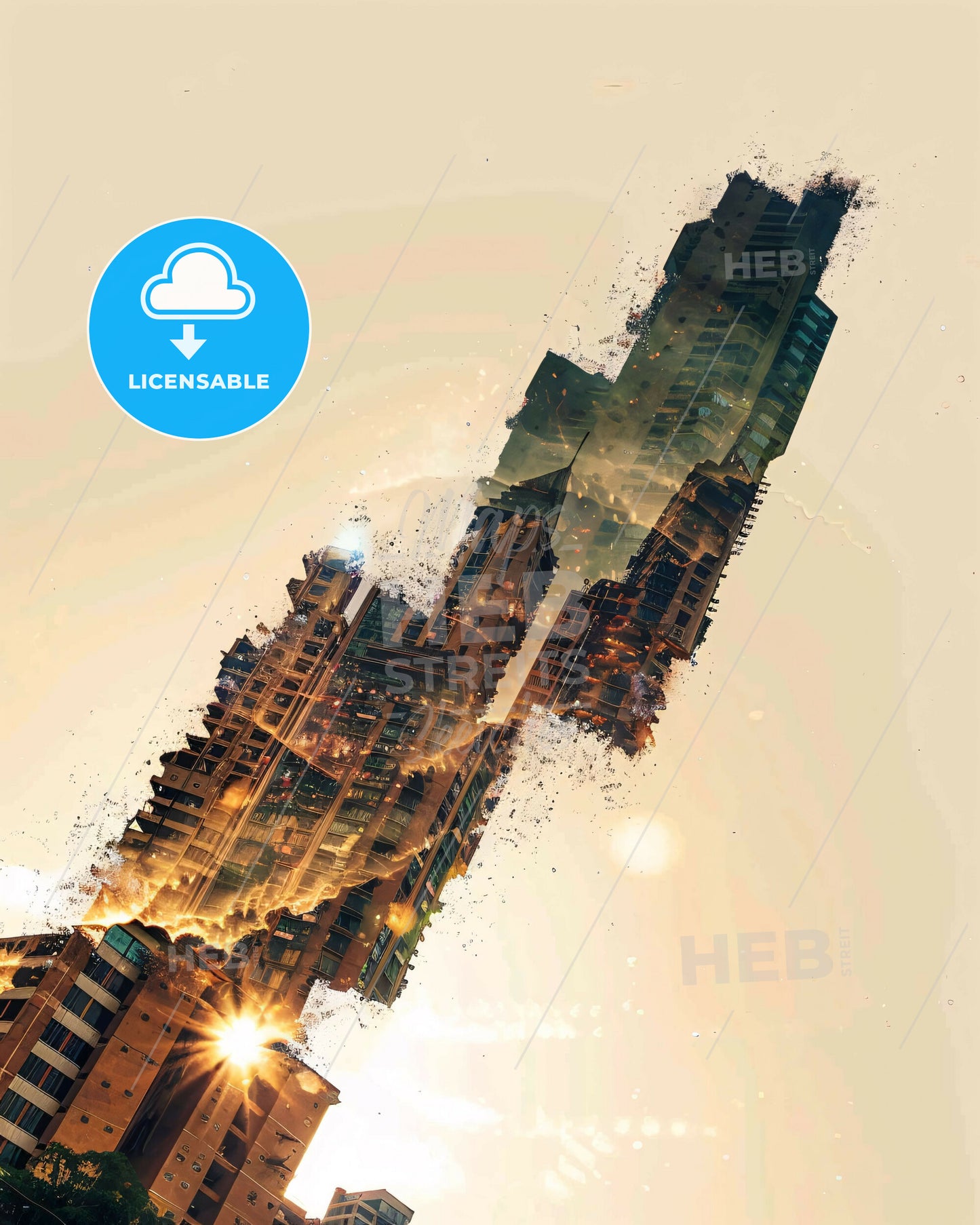 Pasto City Skyline Icon Montage Artwork - A double exposure of a skyscraper