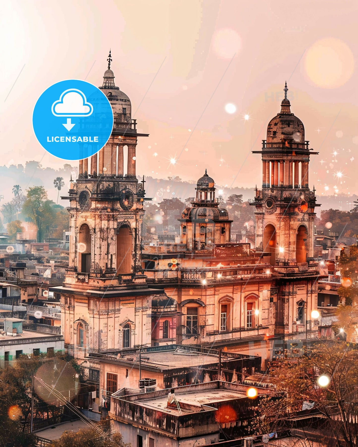 Patna - City Skyline Double Exposure Art Print - A large building with towers