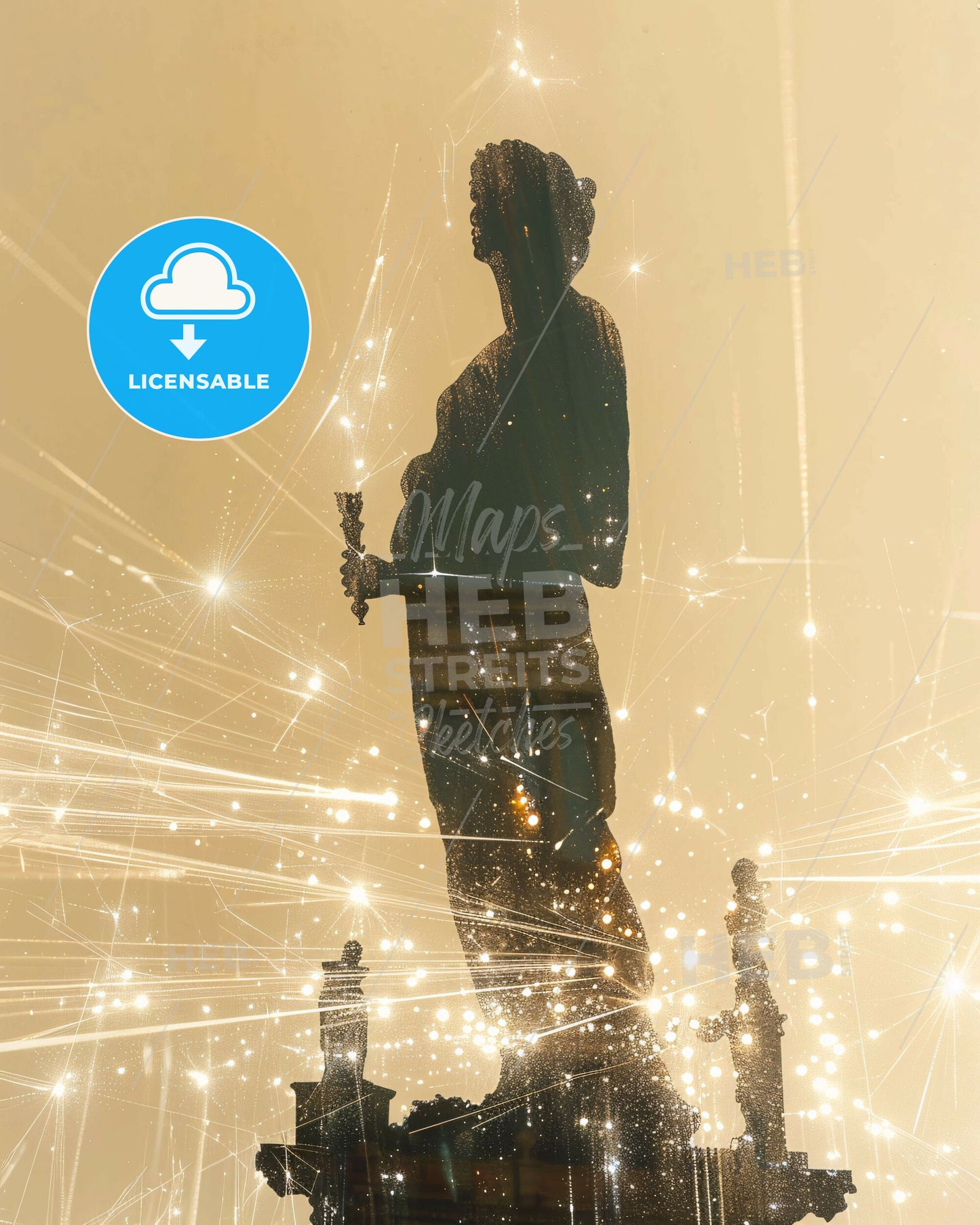 Patras: Icon Silhouette Double Exposure Poster Art - A statue of a woman with a torch