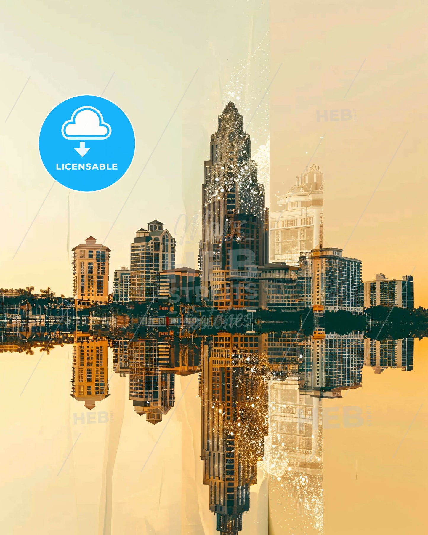 Pembroke Pines City Skyline Modern Art Print - A city skyline reflected in water