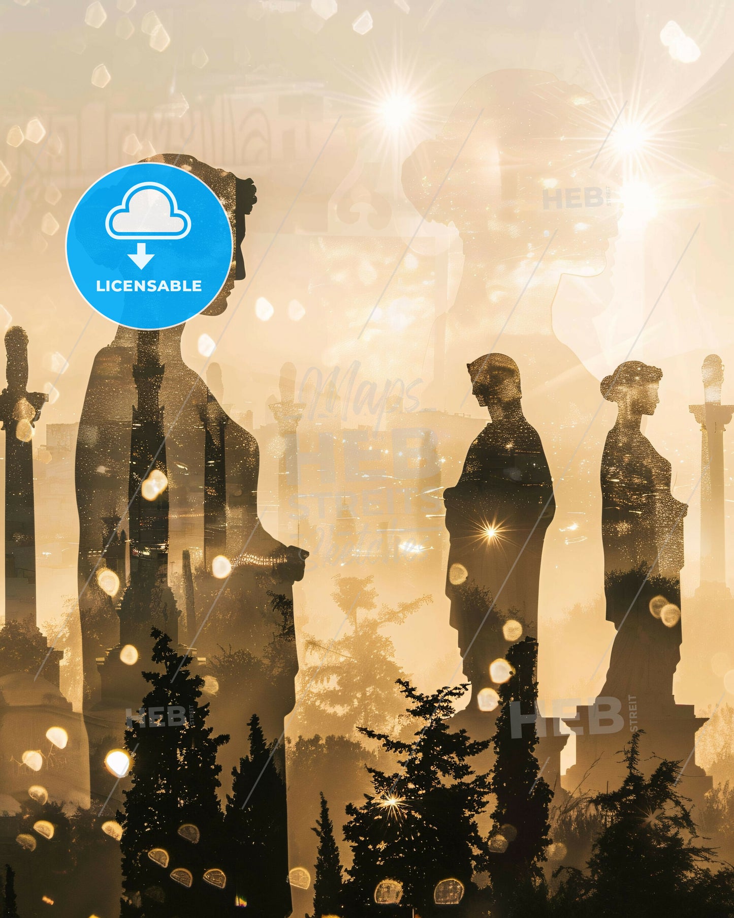 Peristeri Cityscape Symphony of Light and Icons - A group of statues in a city