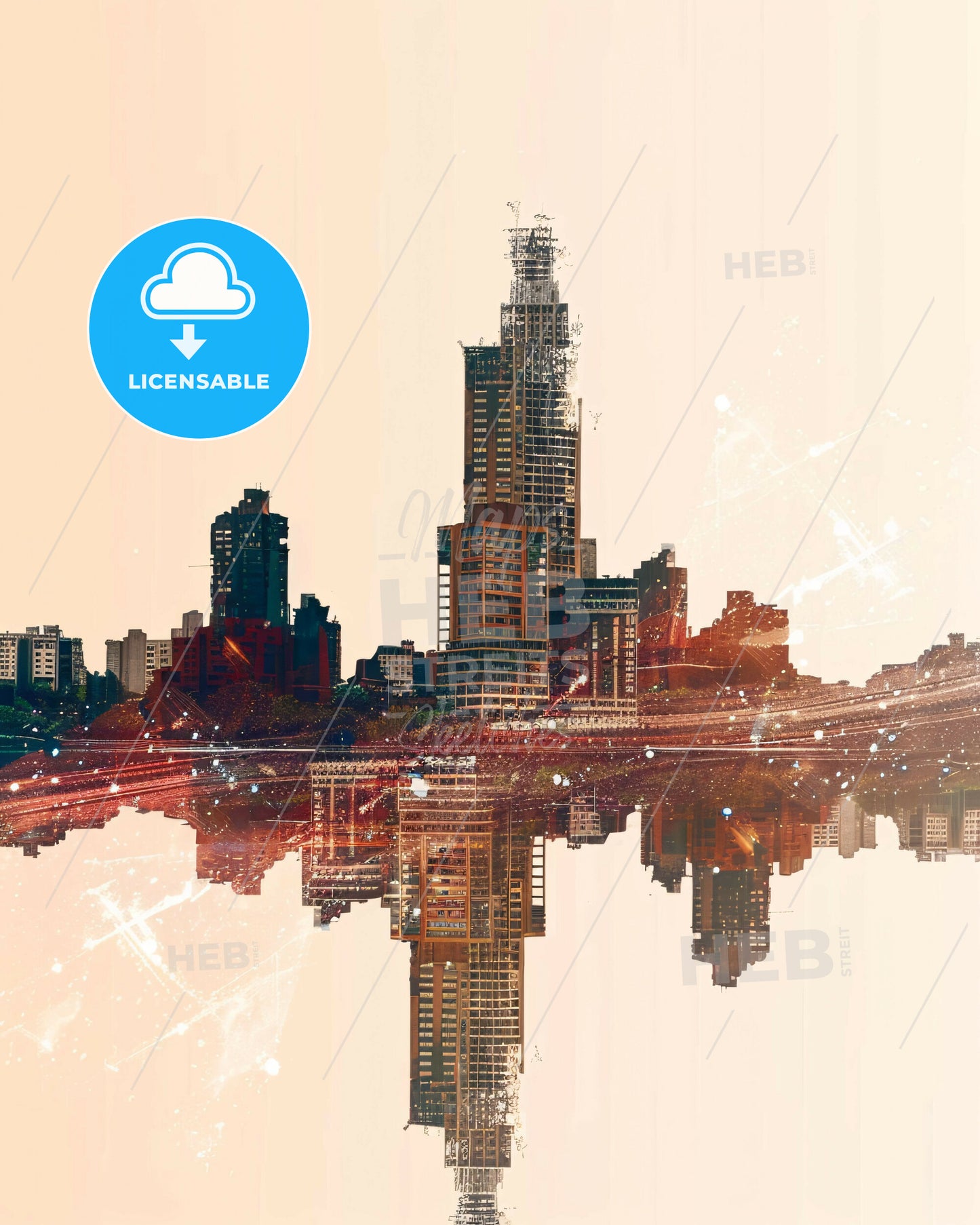 Petare, Venezuela: Icons in Double Exposure Dream - A city skyline with a reflection of the water