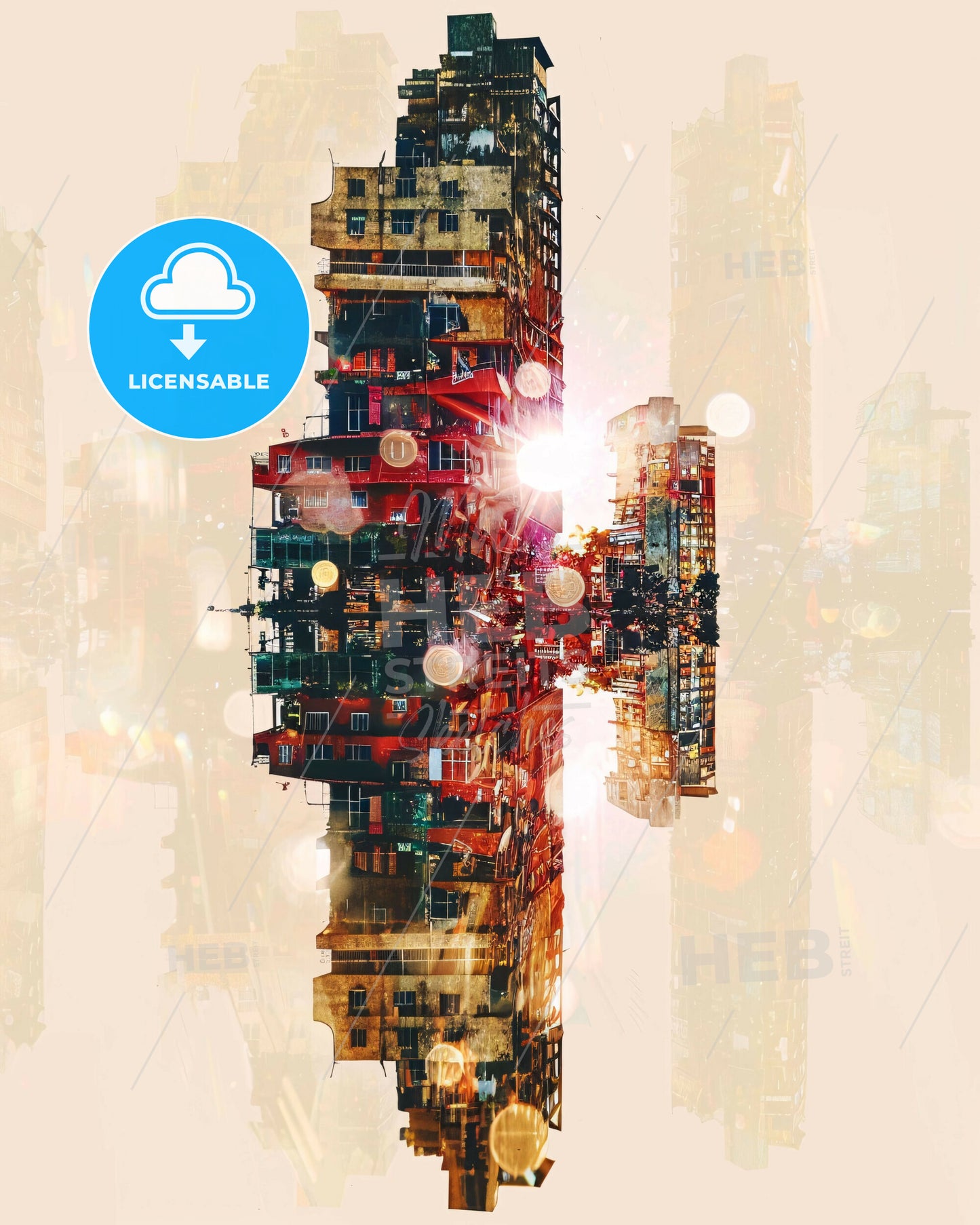 Petare City Dreamy Art: Double Exposure of Architecture - A city skyline with many buildings