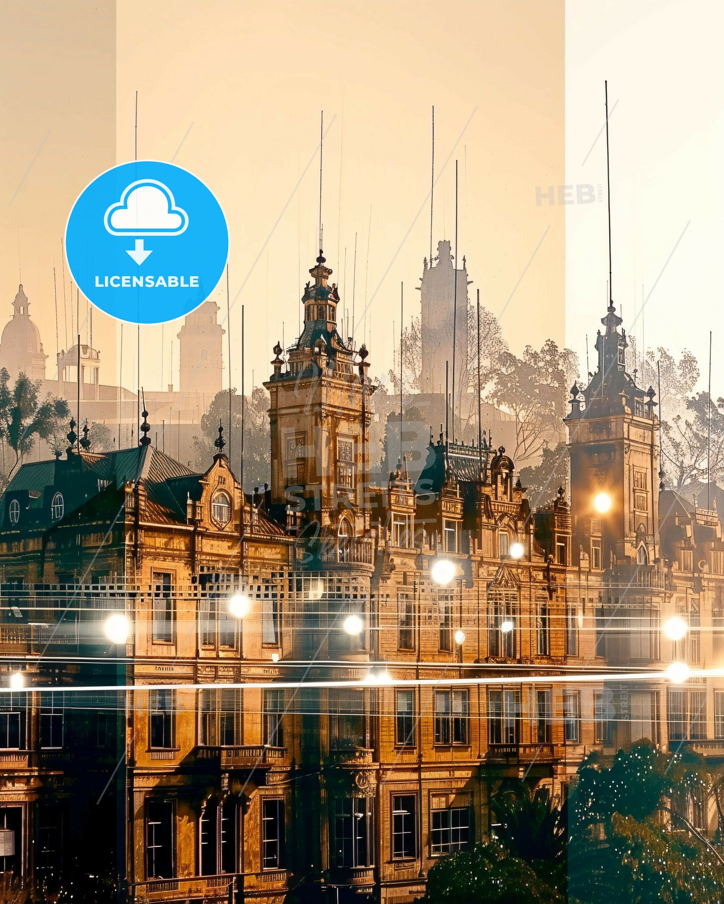 Pietermaritzburg City Skyline Artwork Bright - A building with many towers and lights