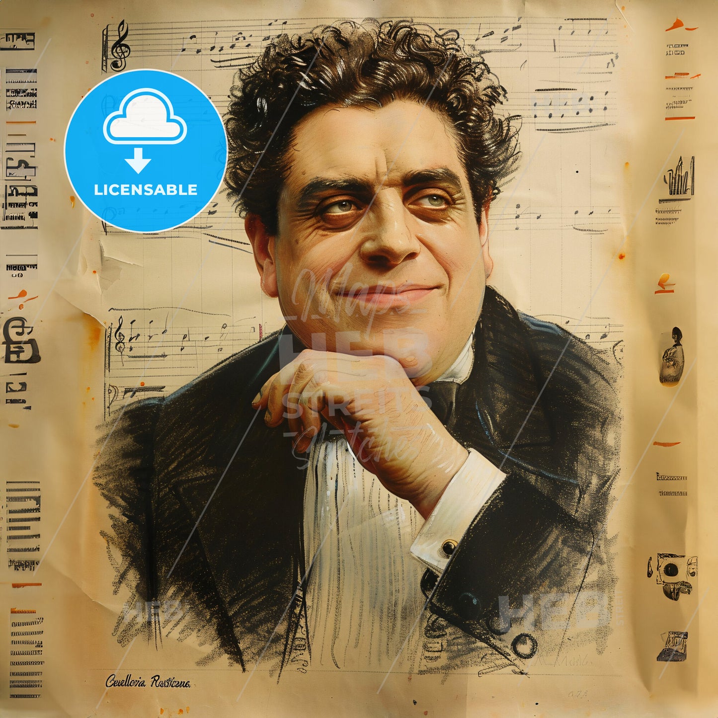 Pietro Mascagni, 1863 - 1945, Italian composer - A Man With His Hand On His Chin