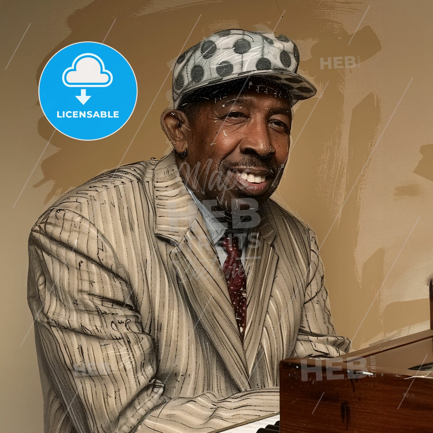 Pinetop Perkins, 1913 - 2011, American blues pianist - A Man In A Suit And Hat Sitting At A Piano