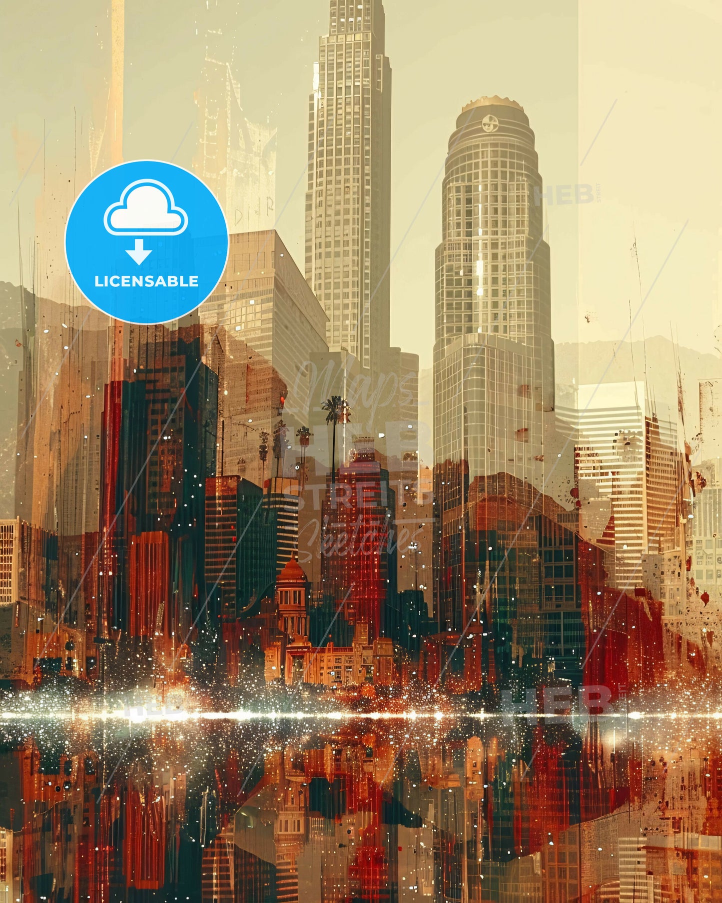 Pomona, California: Skyline Composite Art Paradise - A city skyline with many tall buildings