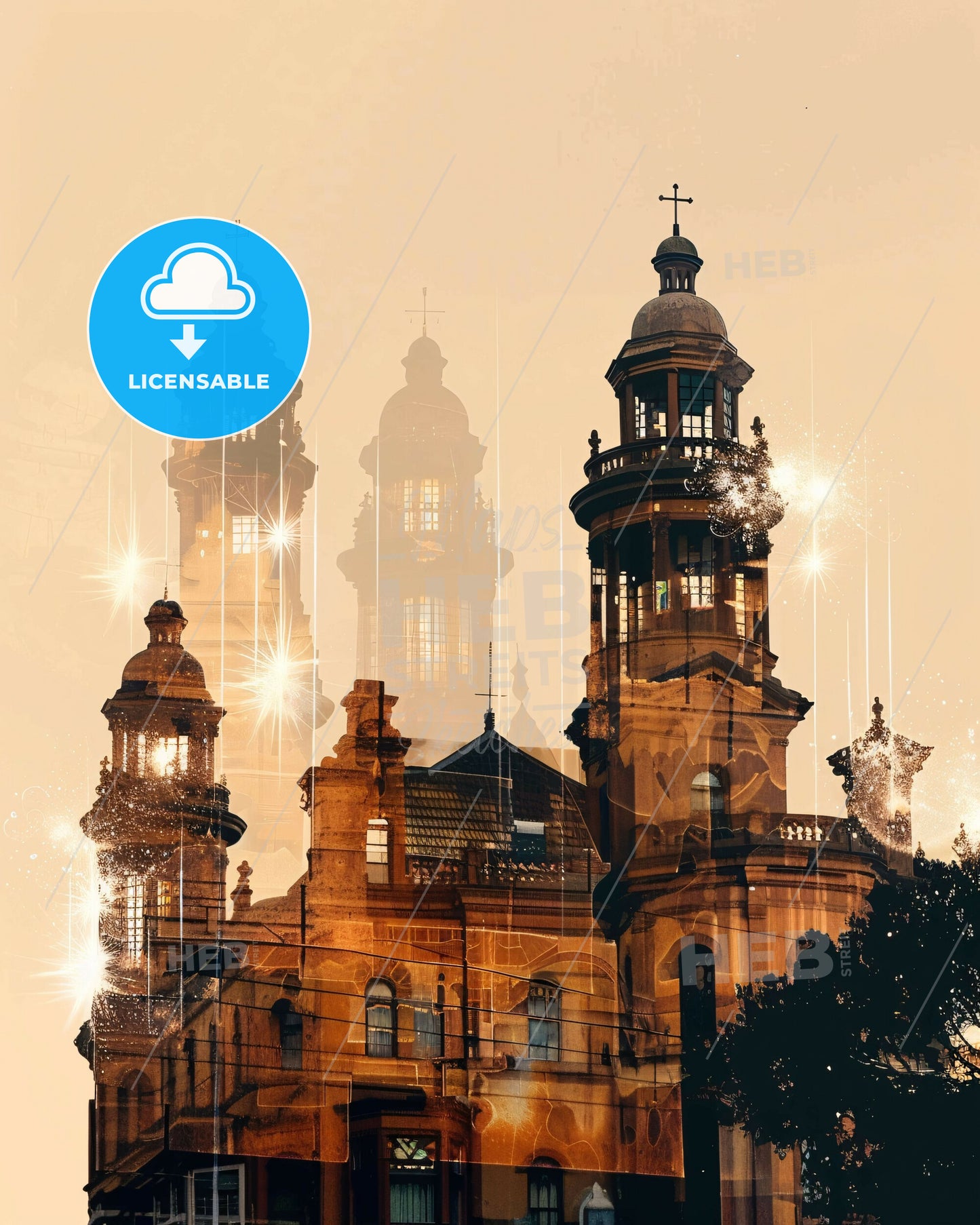 Port Elizabeth Double Exposure Art Composite Skyline - A building with towers and lights