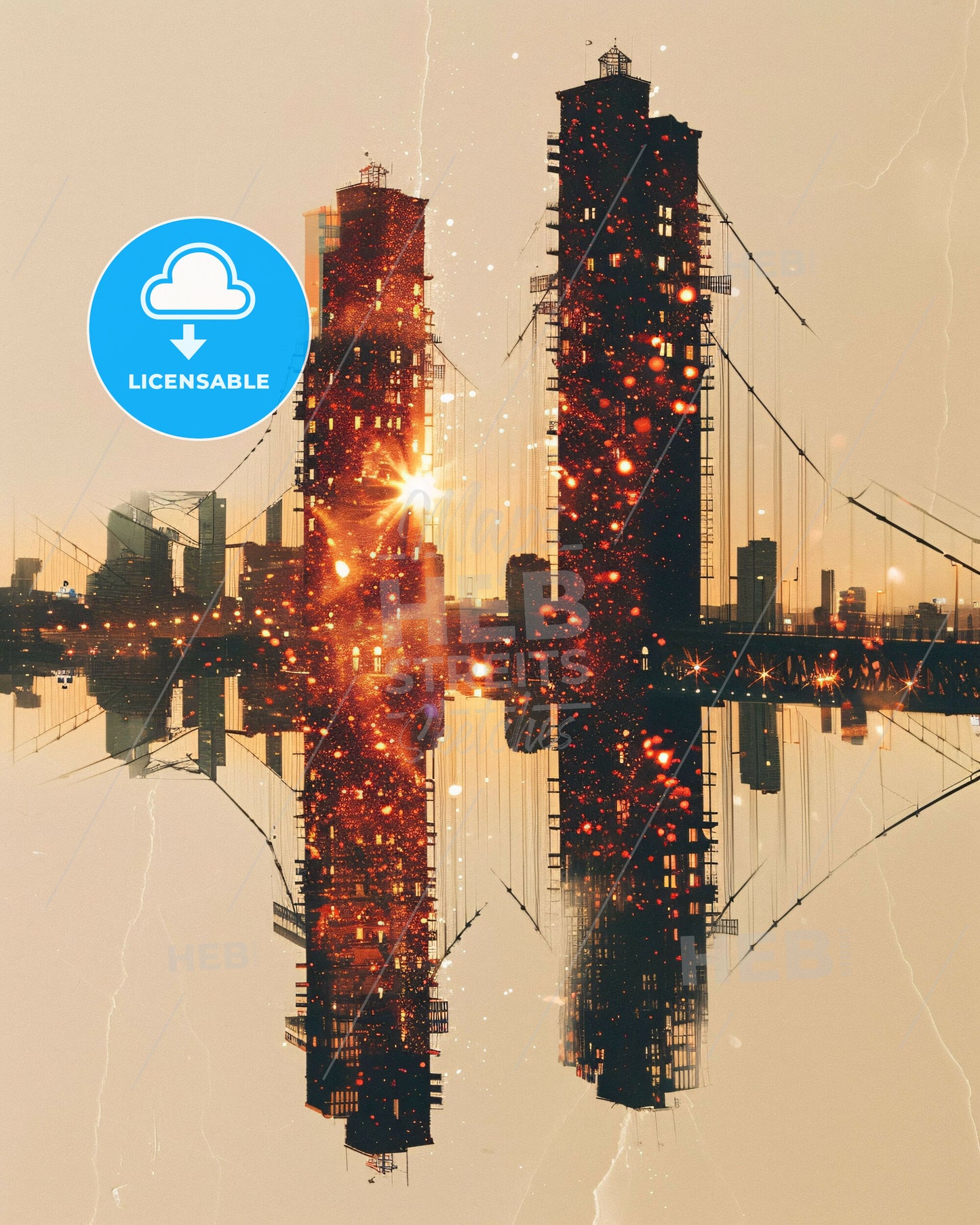 Puente de Vallecas Cityscape Icons in Double Exposure - A bridge with a bridge in the background