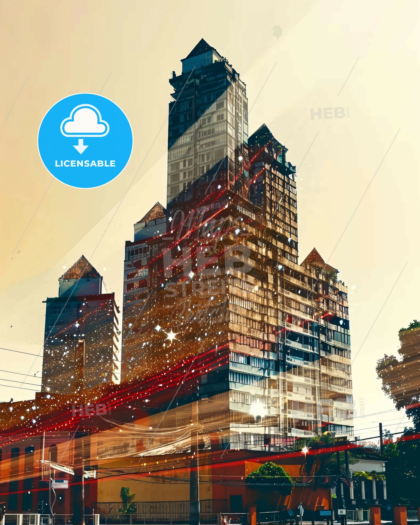 Puerto La Cruz: Double Exposure Urban Skyline Vista - A tall building with a tall tower