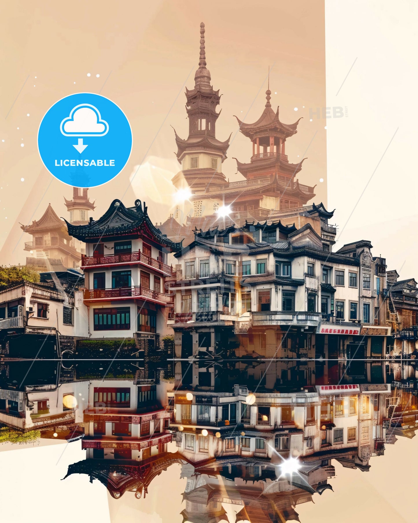 Putian: Double Exposure Skyline Tapestry - A building with towers and a body of water