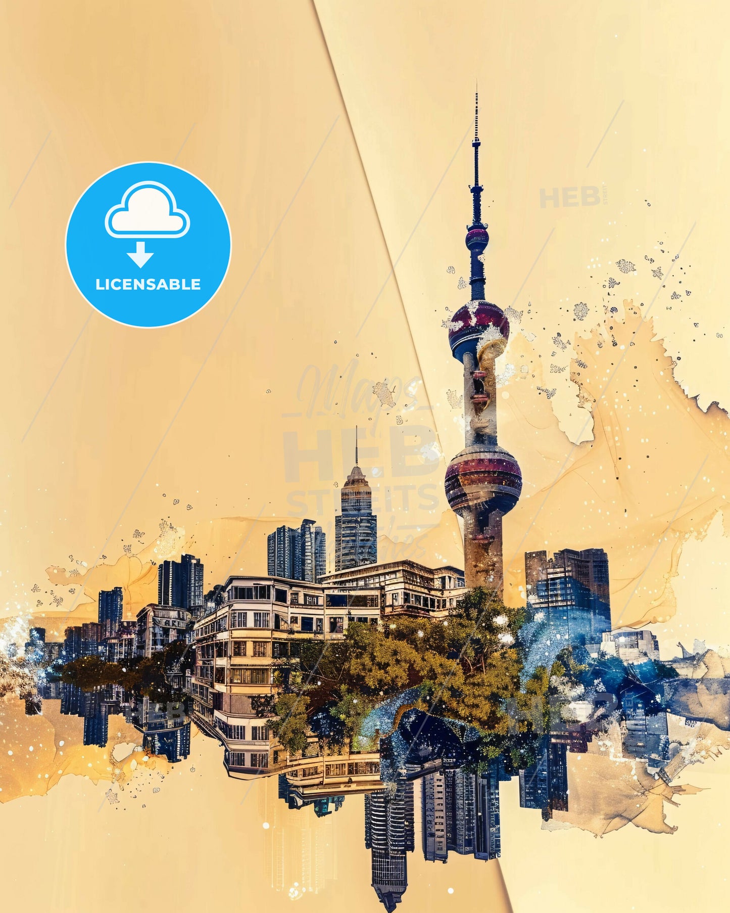 Quanzhou City Skyline Double Exposure Art - A city with a tall tower