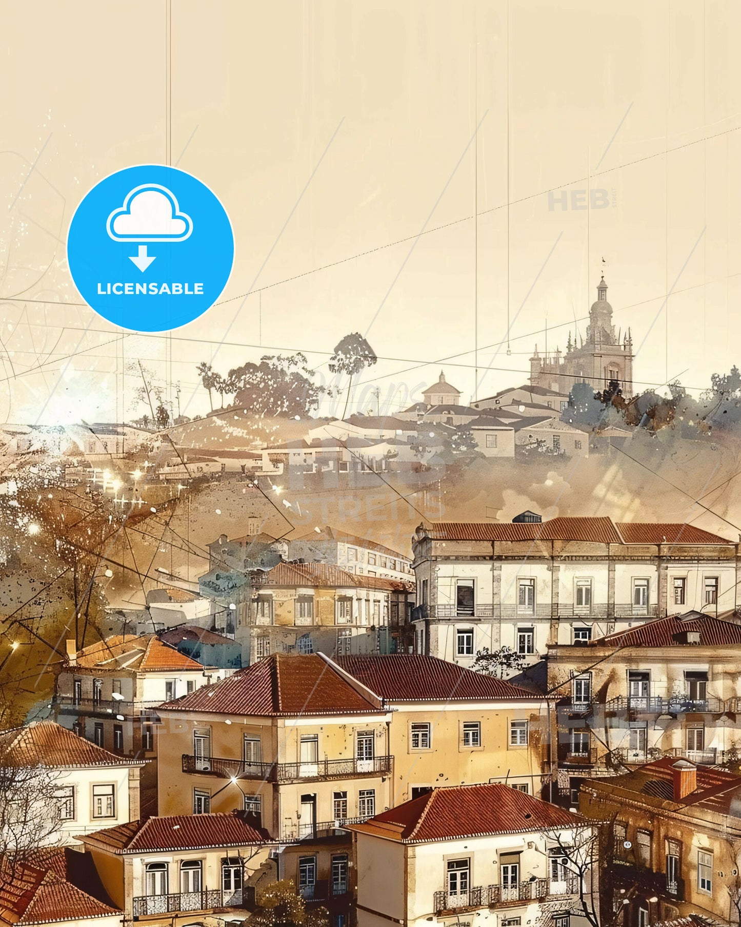 Quarteira City Skyline Sparkle Composite Art Poster - A group of buildings with a city in the background