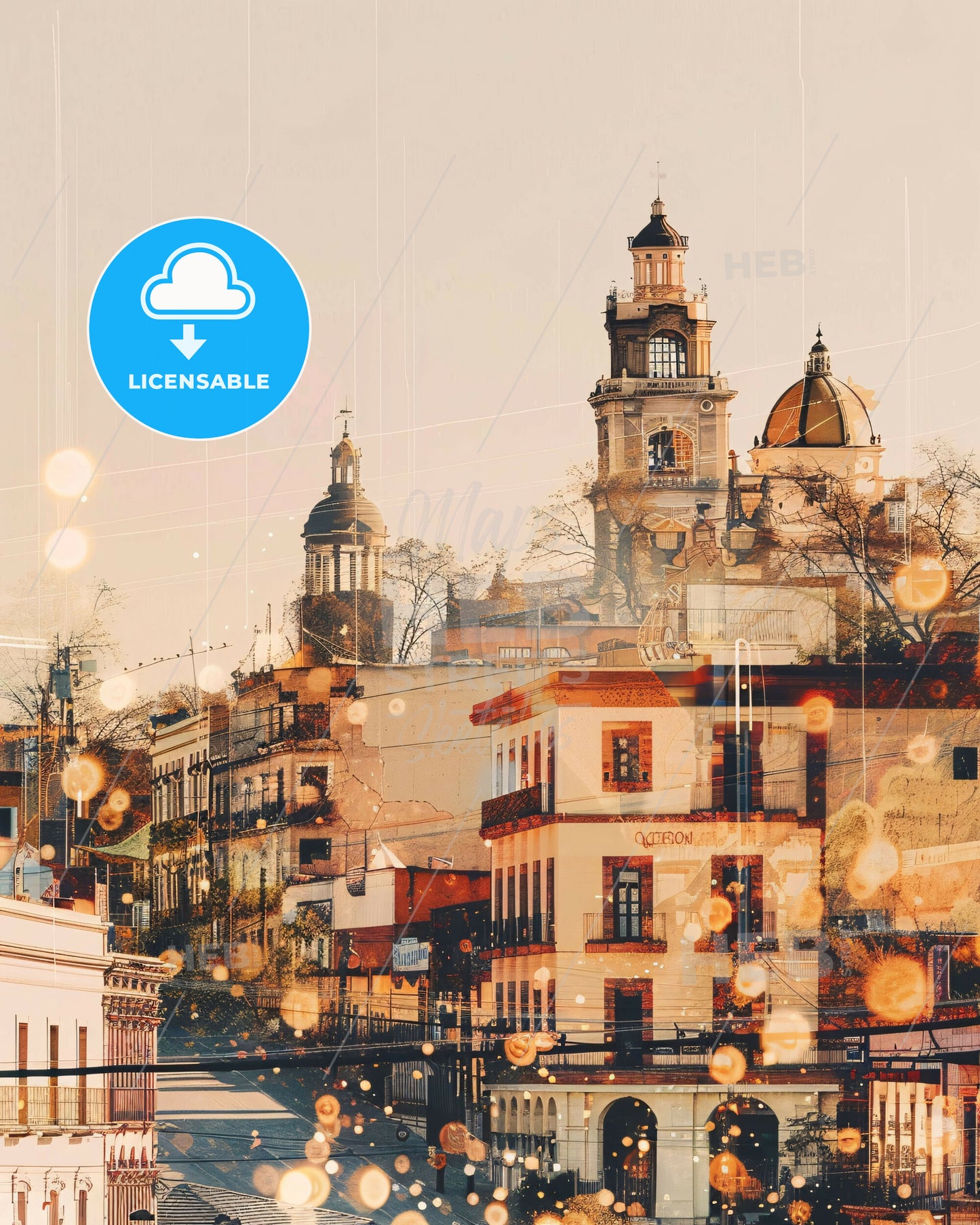 Queretaro: Local Architecture Skyline Poster - A city with buildings and trees