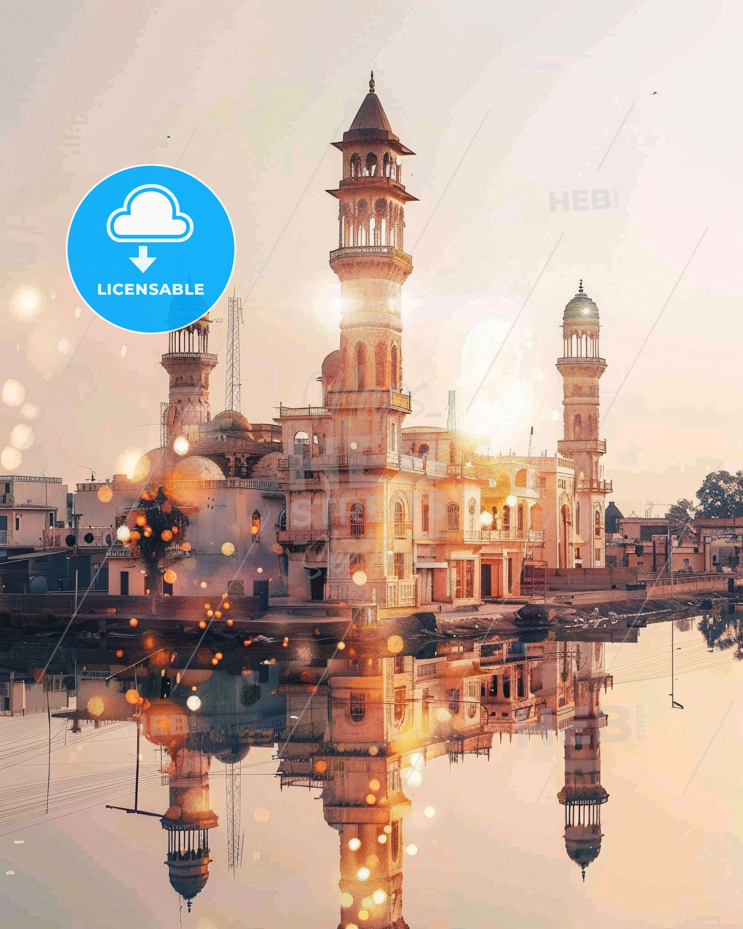 Quetta Skyline Canvas Wall Art Décor - A building with towers and a body of water