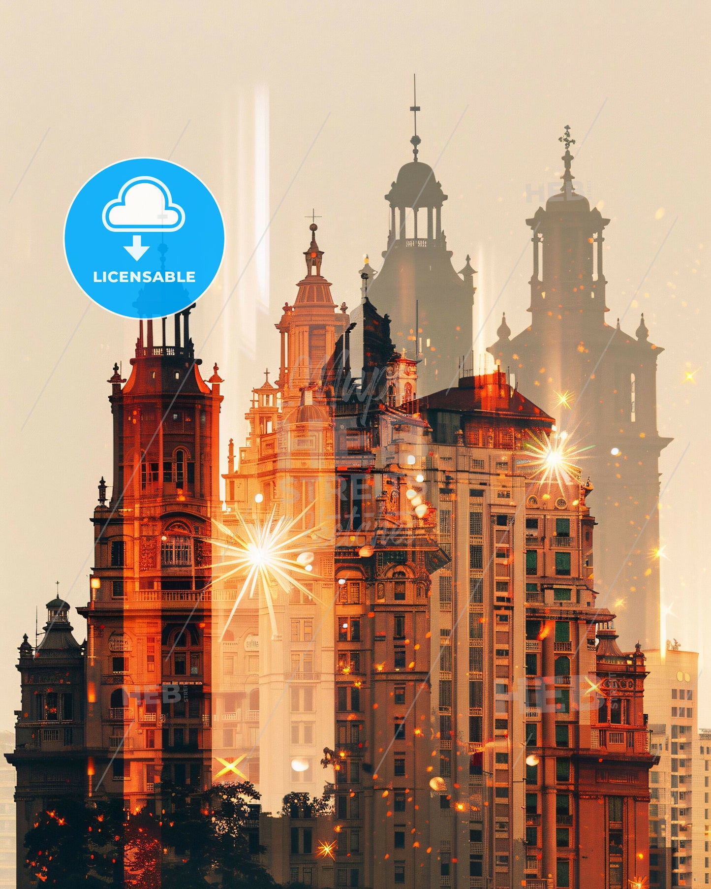 Manila Cityscape Skyline Night Bright Sparkles - A city skyline with many tall buildings