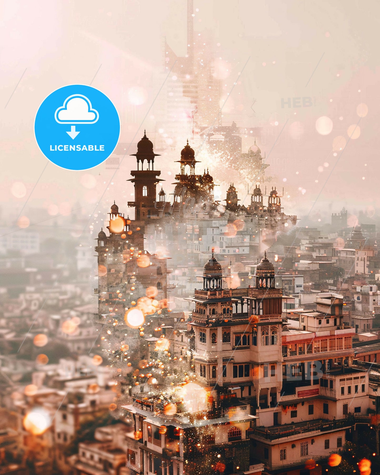 Rajkot India Double Exposure Art Composite Skyline - A city with many buildings