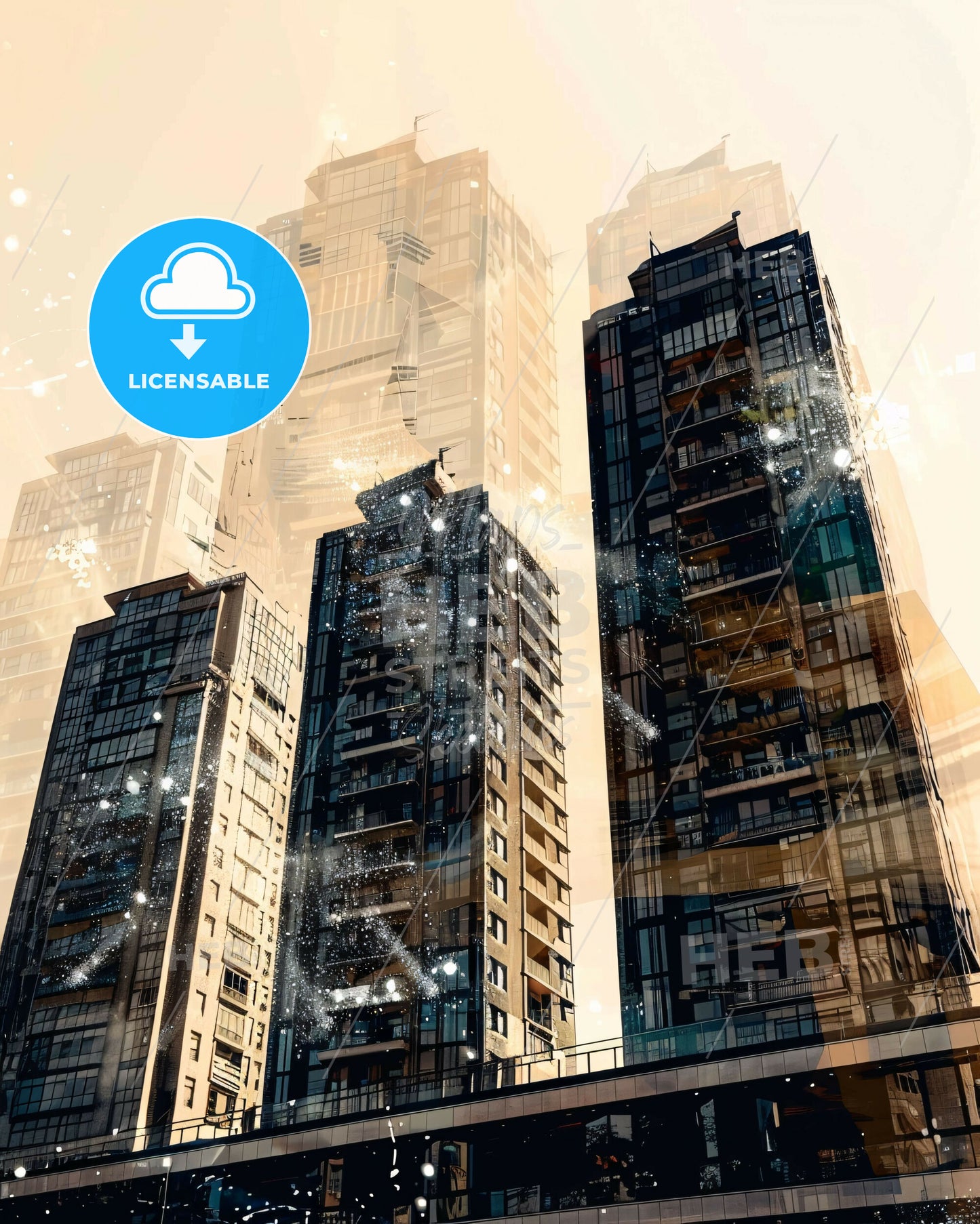 Ramat Gan Skyline Double Exposure Art Poster - A group of tall buildings