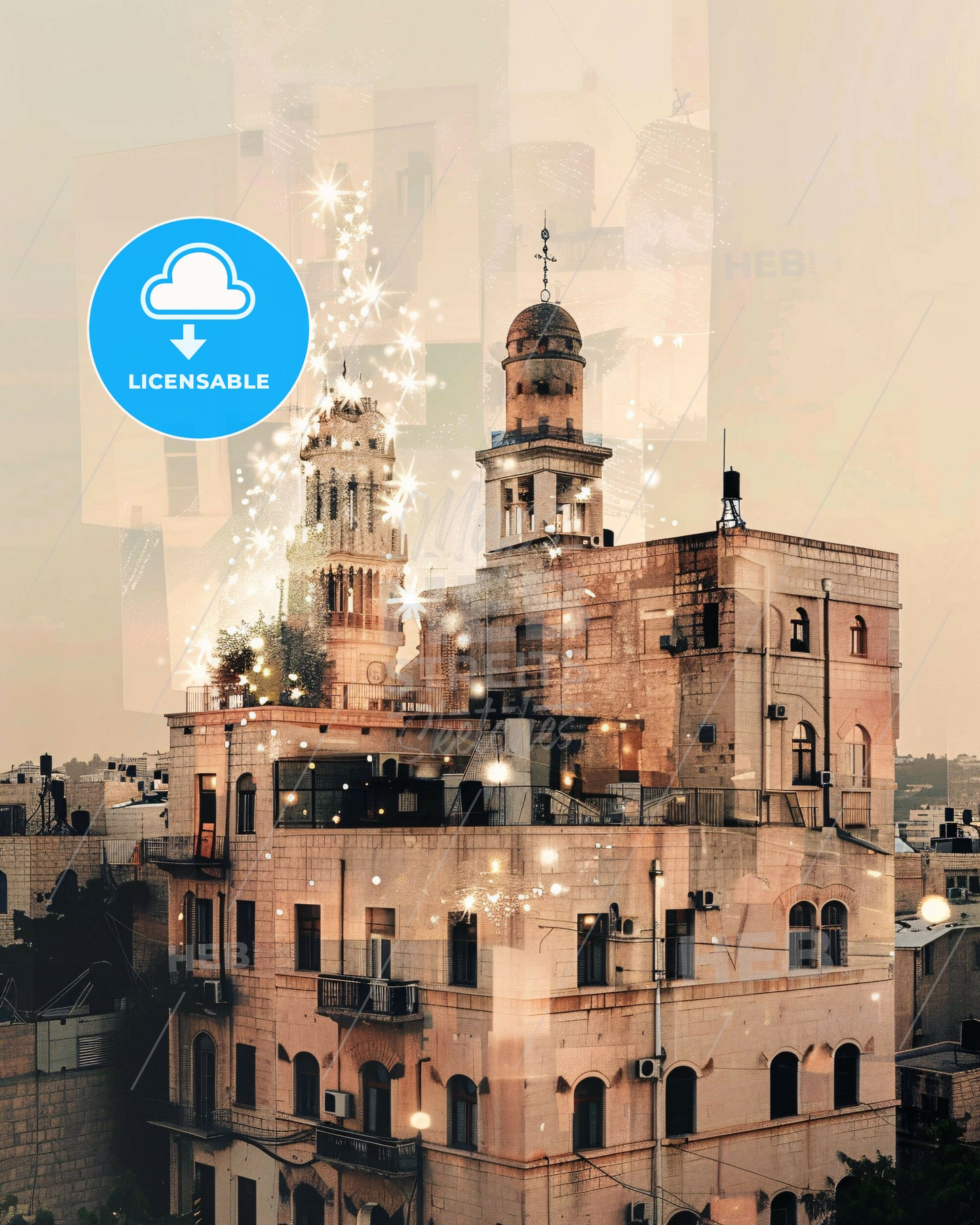 Ramla City Skyline Architecture Composite Poster Art - A building with a tower and a tower on top