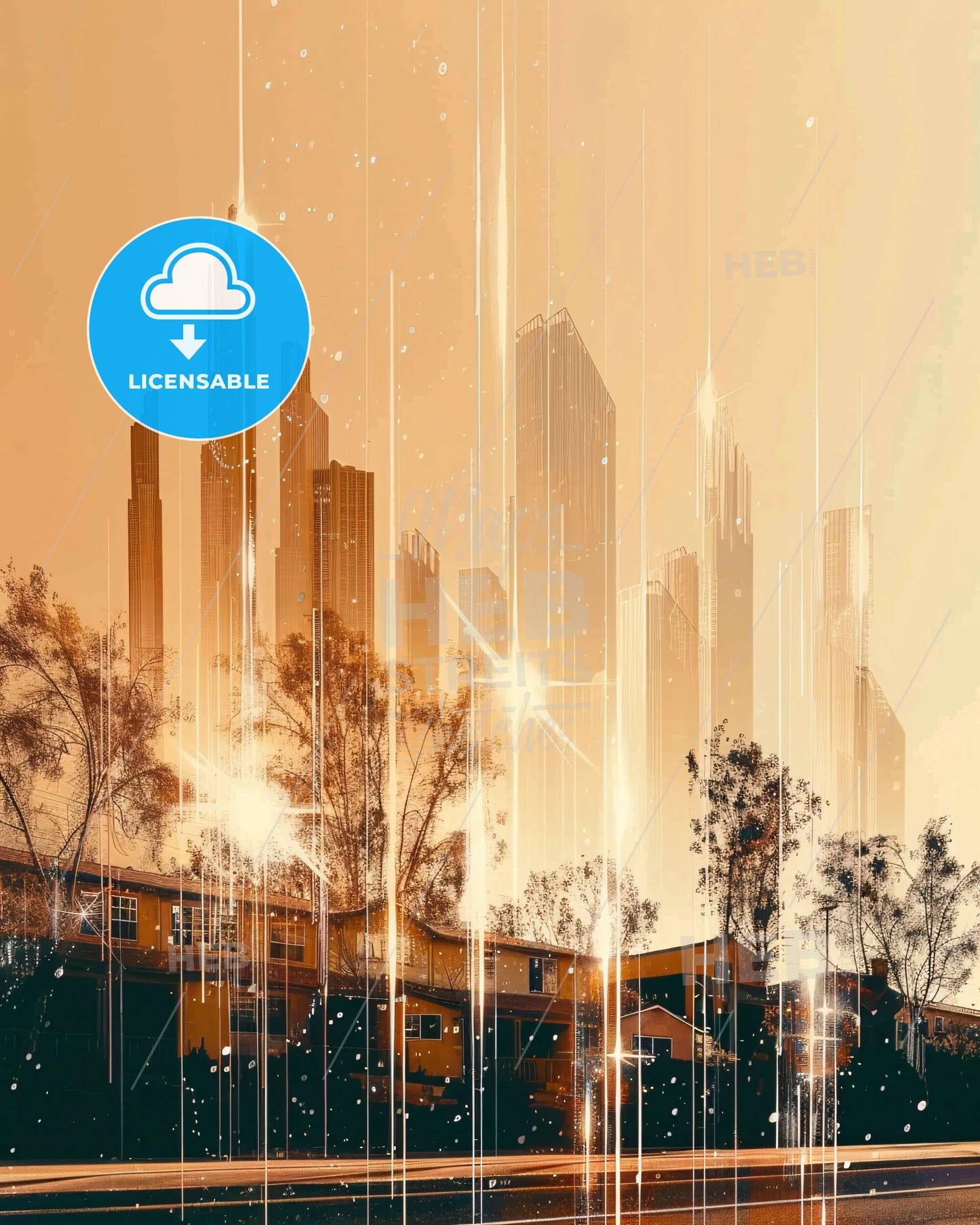 Rancho Cucamonga Skyline Poster Art - A city skyline with trees and buildings