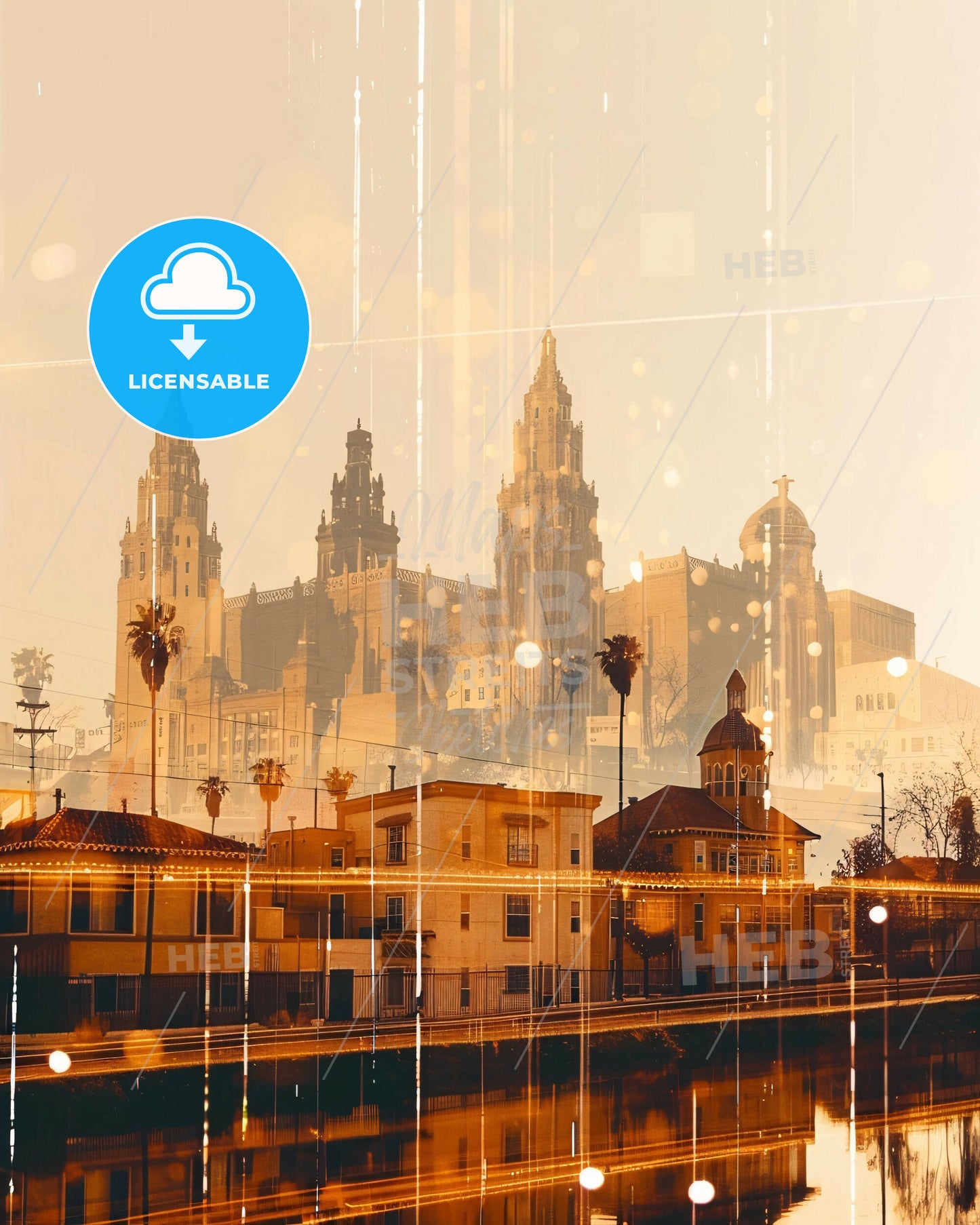 Rancho Cucamonga Double Exposure Artwork - A city with a large building