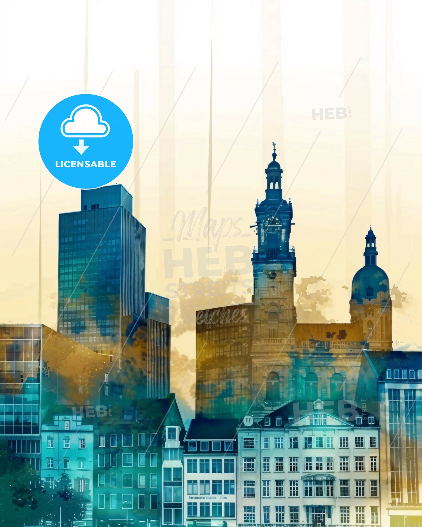 Randers City Skyline Poster Art - A city skyline with many buildings
