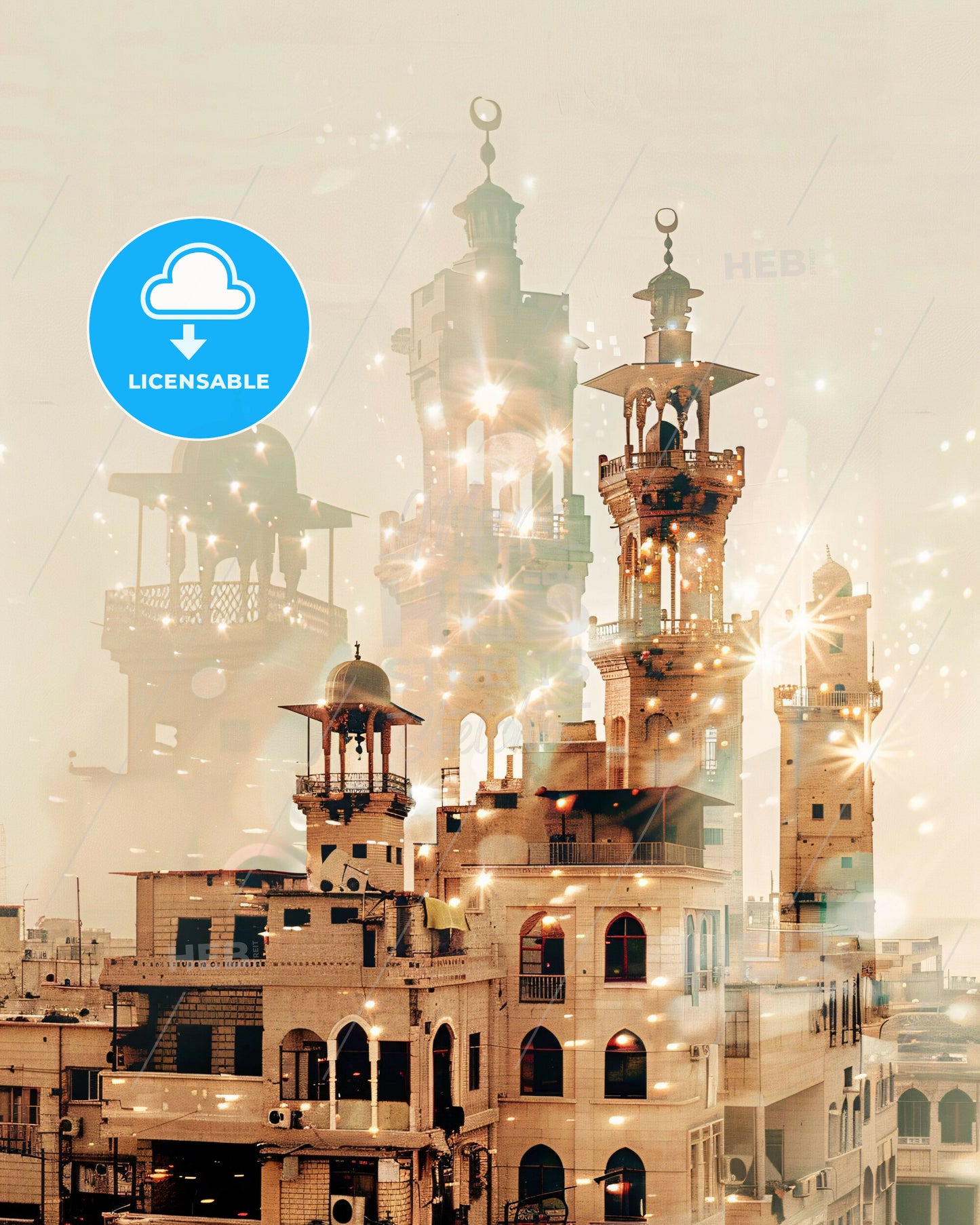 Raqqa Skyline Double Exposure Art Poster - A building with many towers