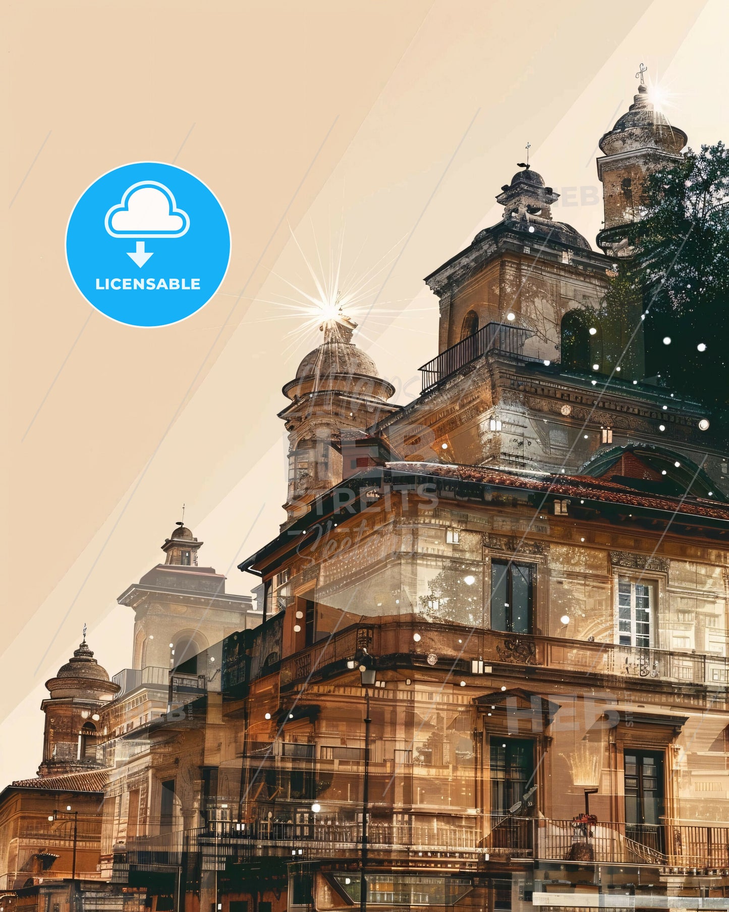 Ravenna: City Lights Architectural Skyline Art Deco - A building with a tree and snow