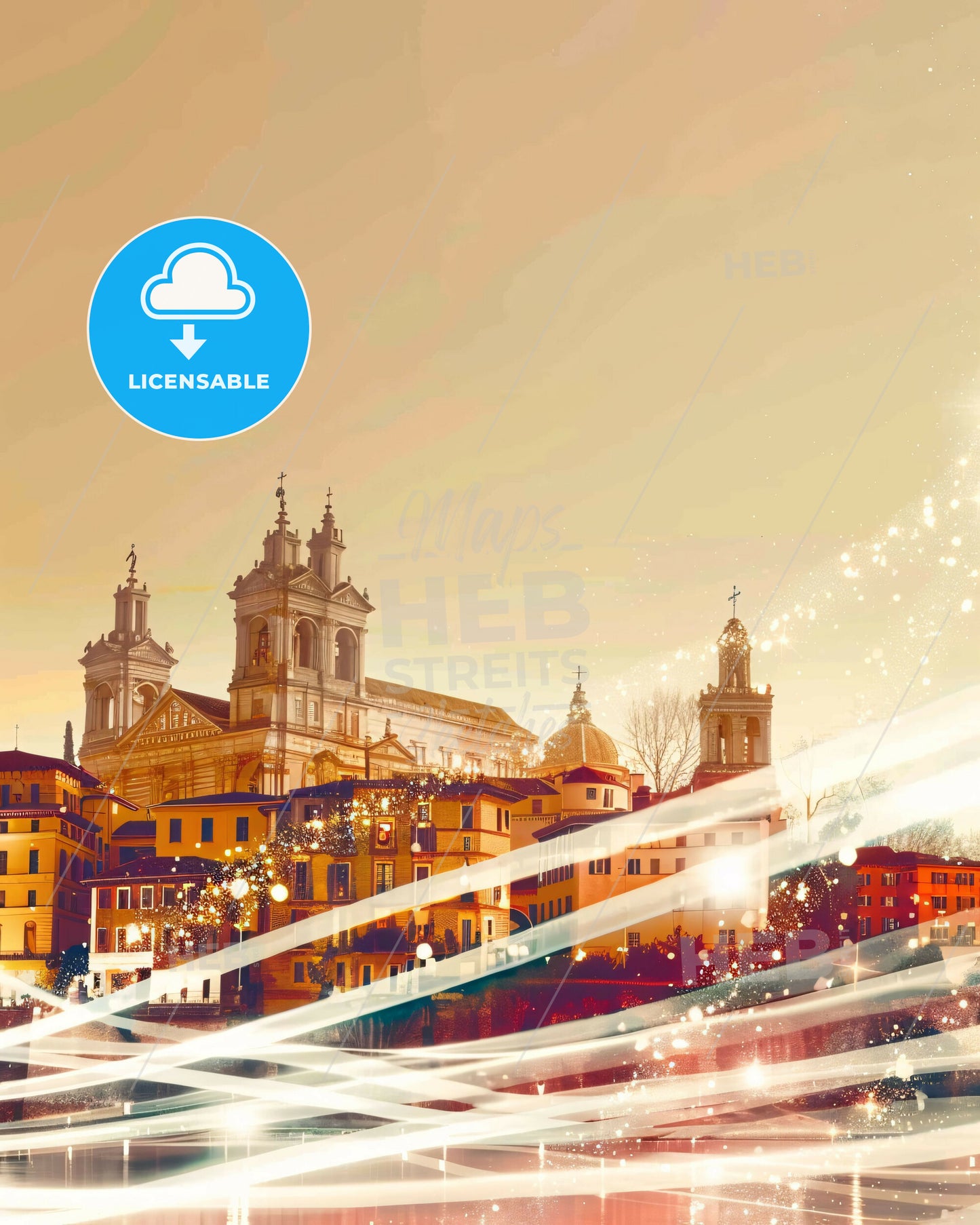 Ravennas Art Deco Architectural Skyline Cityscape Collage - A city with lights and buildings