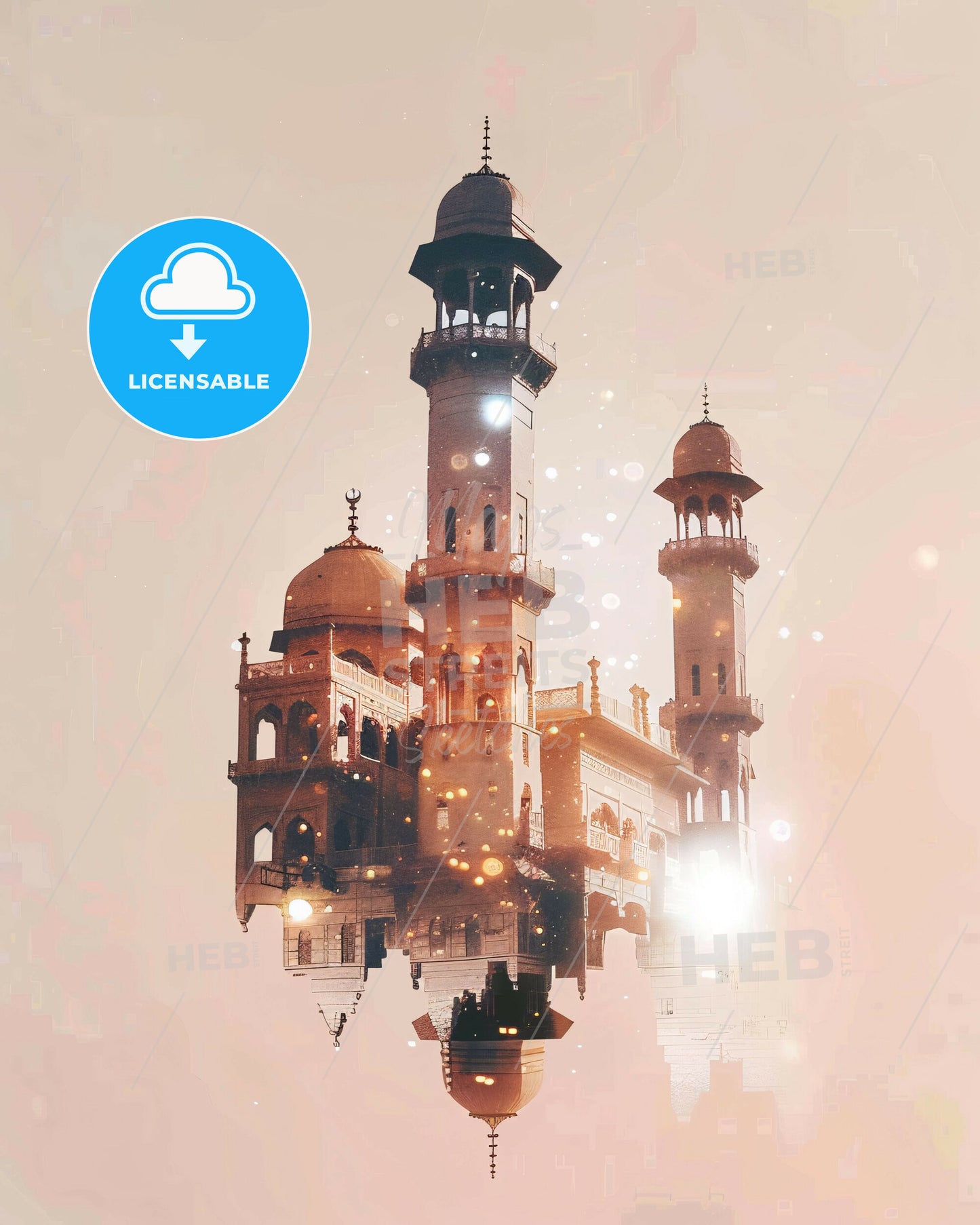 Rawalpindi: Double Exposure Art City Skyline Icon Poster - A building with towers and a tower