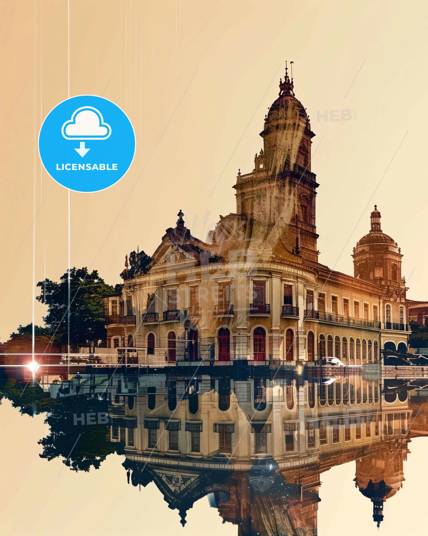 Recife Skyline Double Exposure Composite Art Poster - A building with a tower and a body of water