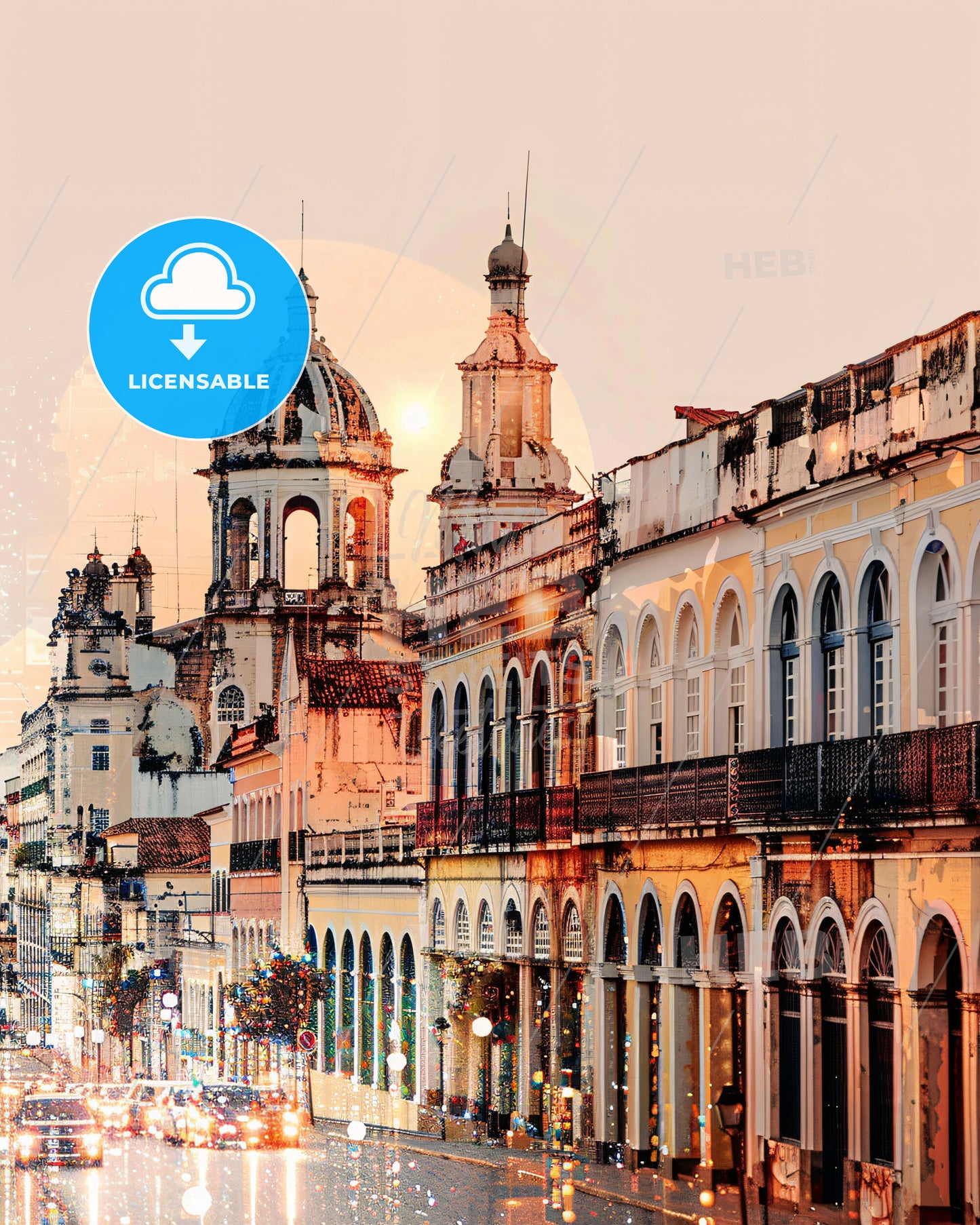 Recife Skyline Art: Local Icons on Beige - A group of buildings with a dome shaped roof