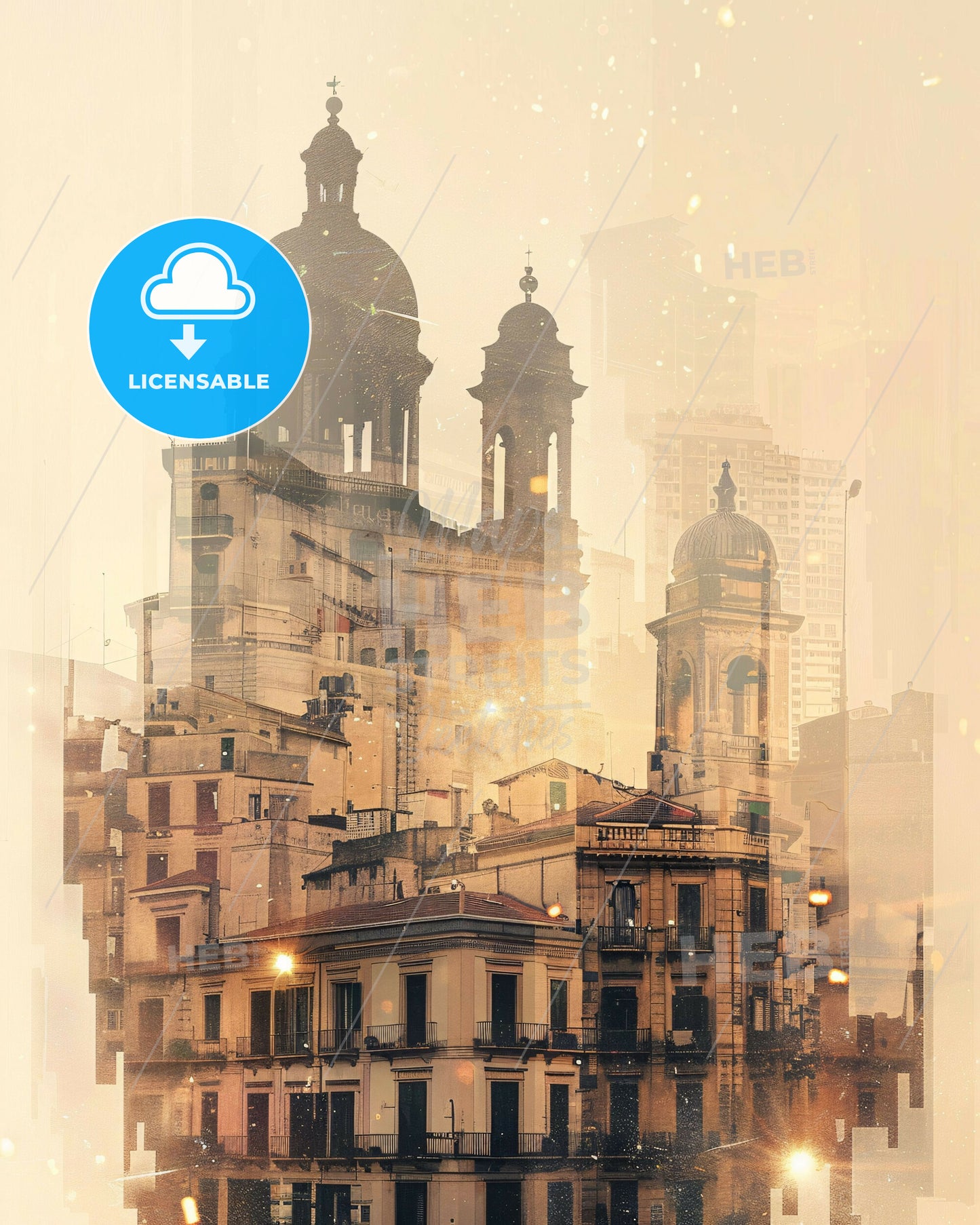 Reggio Calabria Iconic Skyline Double Exposure Poster Art - A city with many buildings
