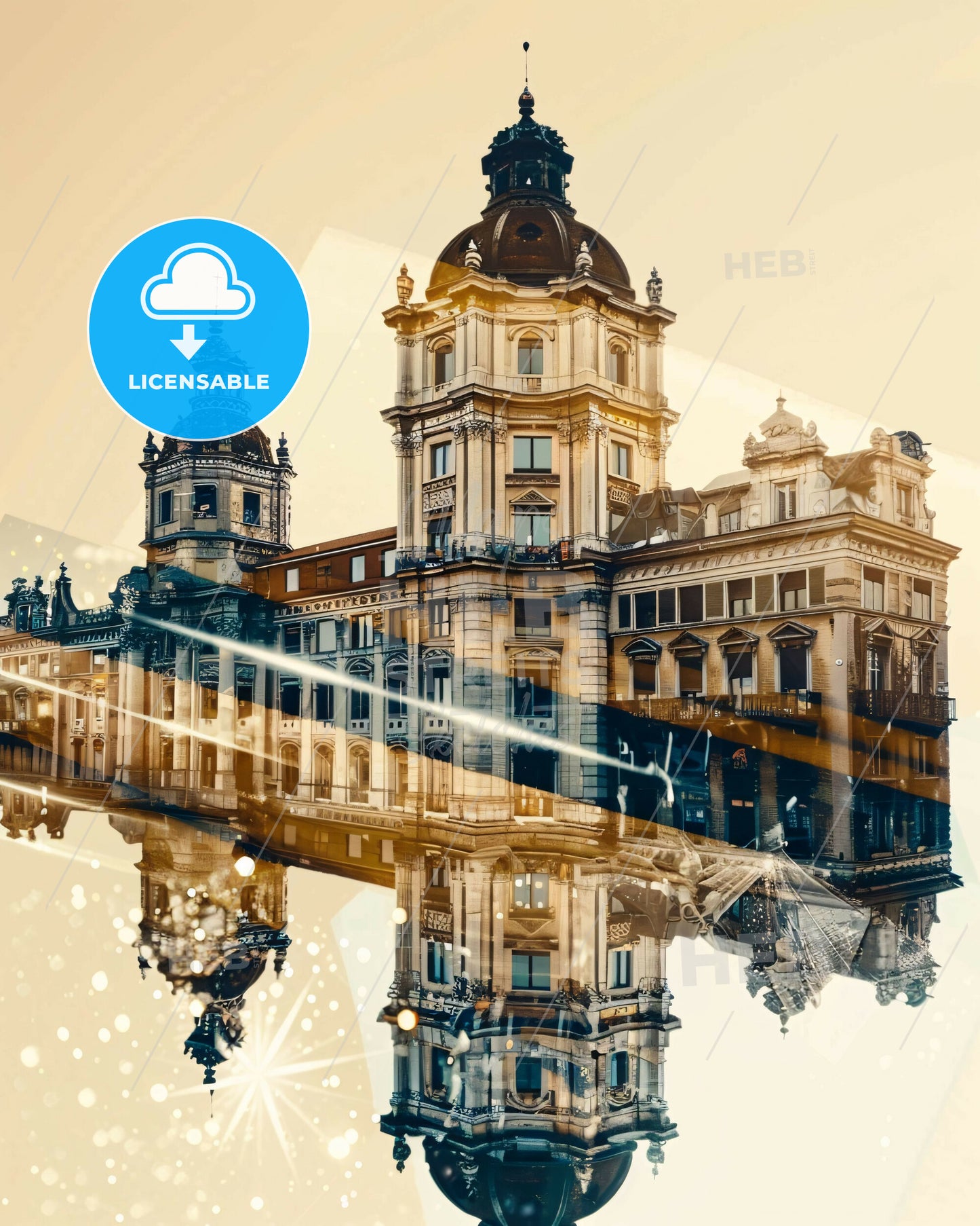 Reggio Emilia Cityscape Skyline Art with Sparkles - A building with a reflection