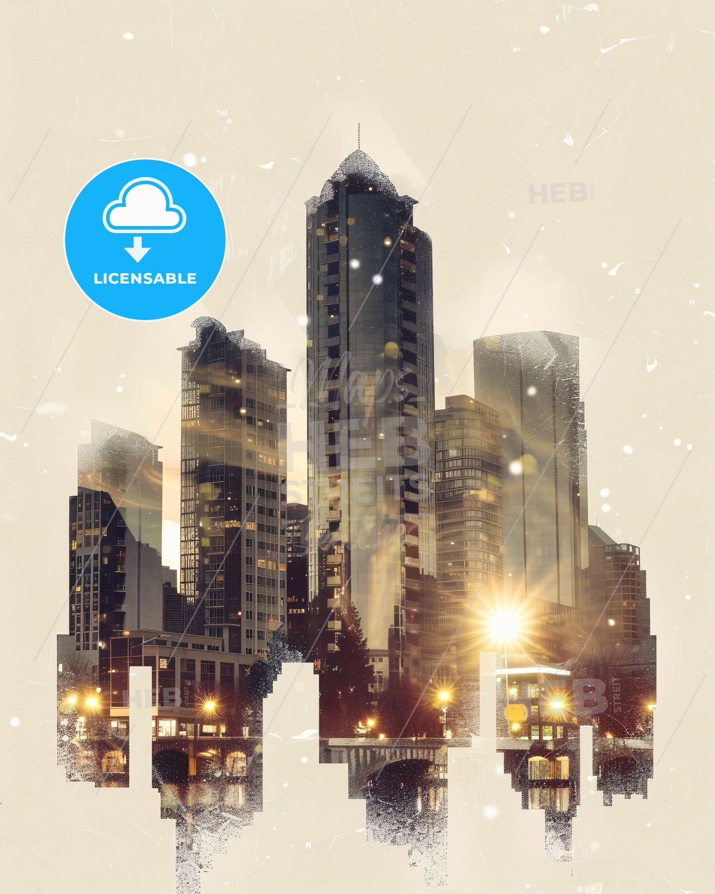 Renton City Skyline Double Composite Artwork - A city skyline with lights