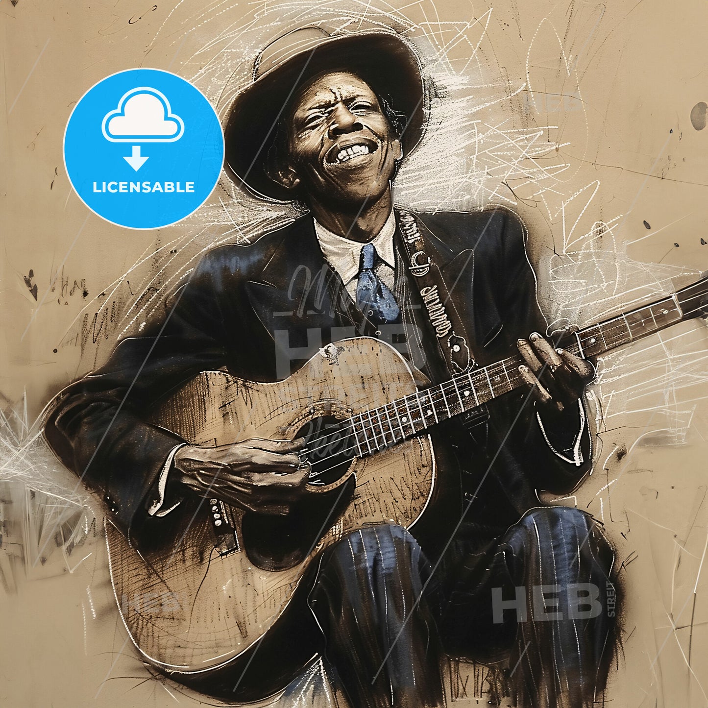 Robert Johnson, 1911 - 1938, American blues guitarist - A Man Playing A Guitar