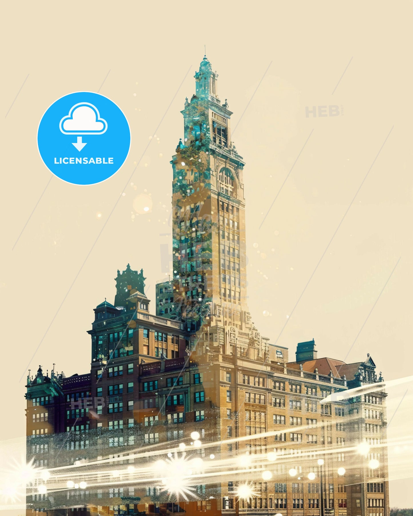 Rockford City Skyline Composite Double Exposure Art Poster - A tall building with a tall tower