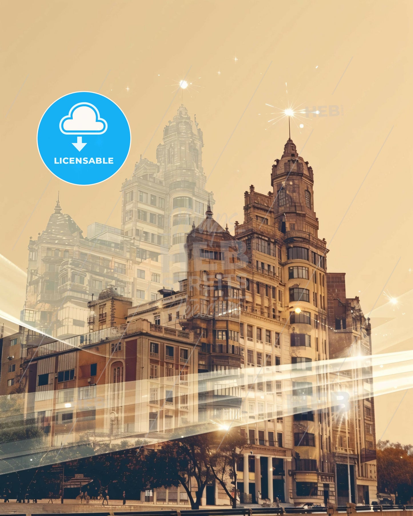 Rosario: Double Exposure Art City Skyline Night View - A double exposure of a building