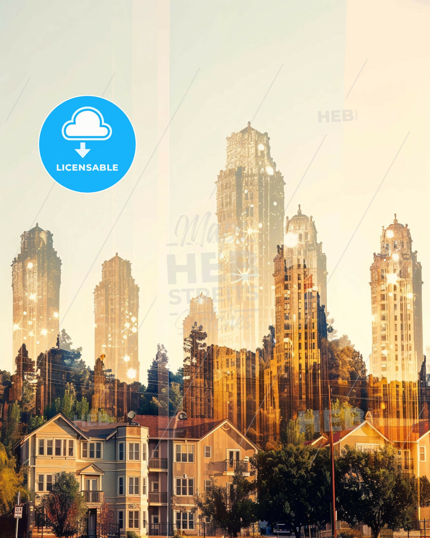 Roseville Cityscape Dreamscape Glamour Glow - A city skyline with many tall buildings