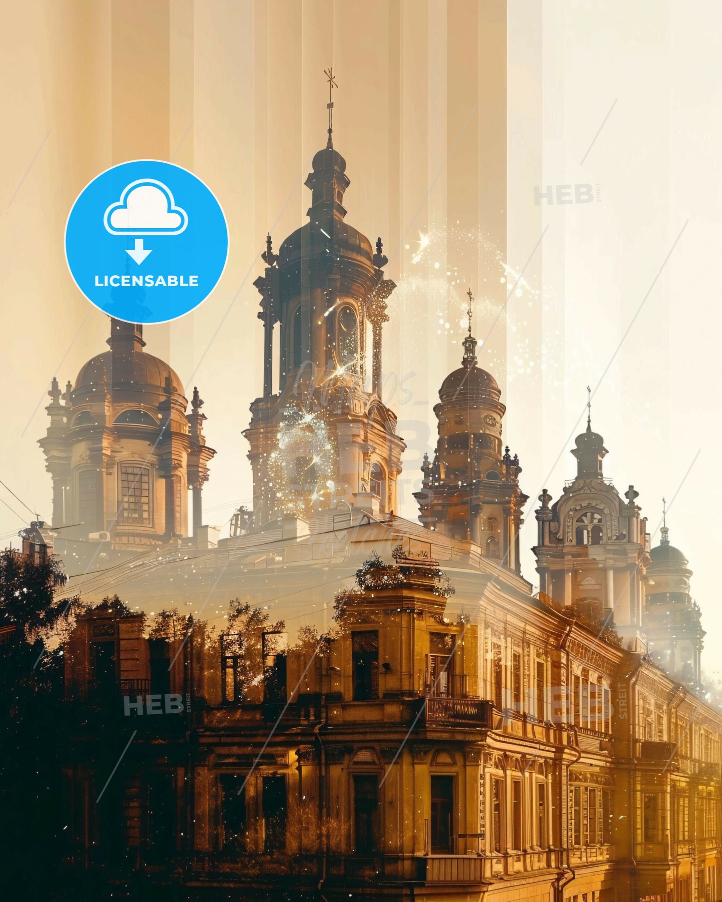 Rostov-on-Don City Silhouette and Architecture Poster - A building with towers and a light in the background